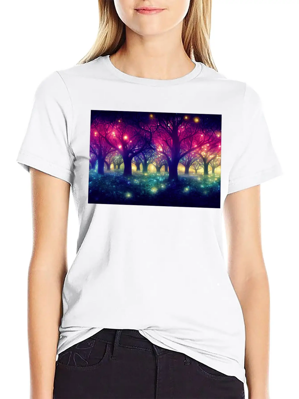 Enchanting Forest With Glowing Lights Essential Cotton Tee For Daily Outfits – Unisex Style