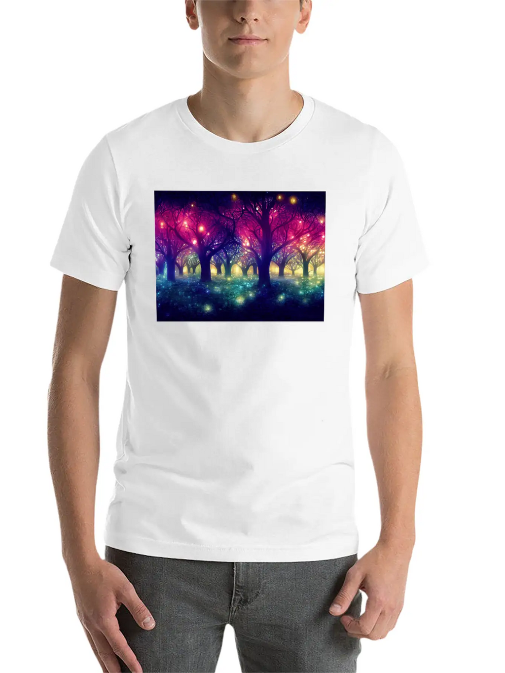 Enchanting Forest With Glowing Lights Essential Cotton Tee For Daily Outfits – Unisex Style