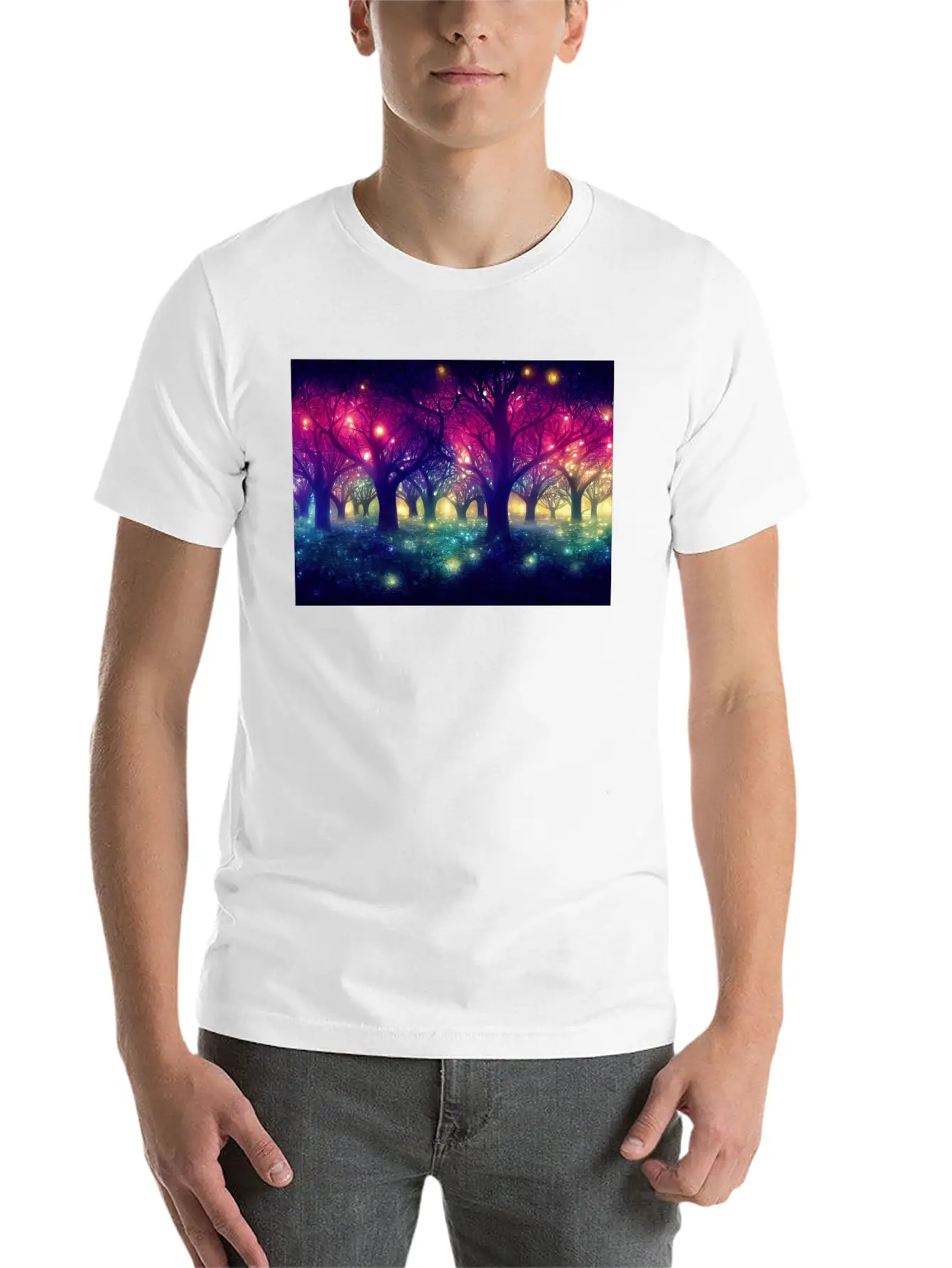 Enchanting Forest With Glowing Lights Essential Cotton Tee For Daily Outfits – Unisex Style