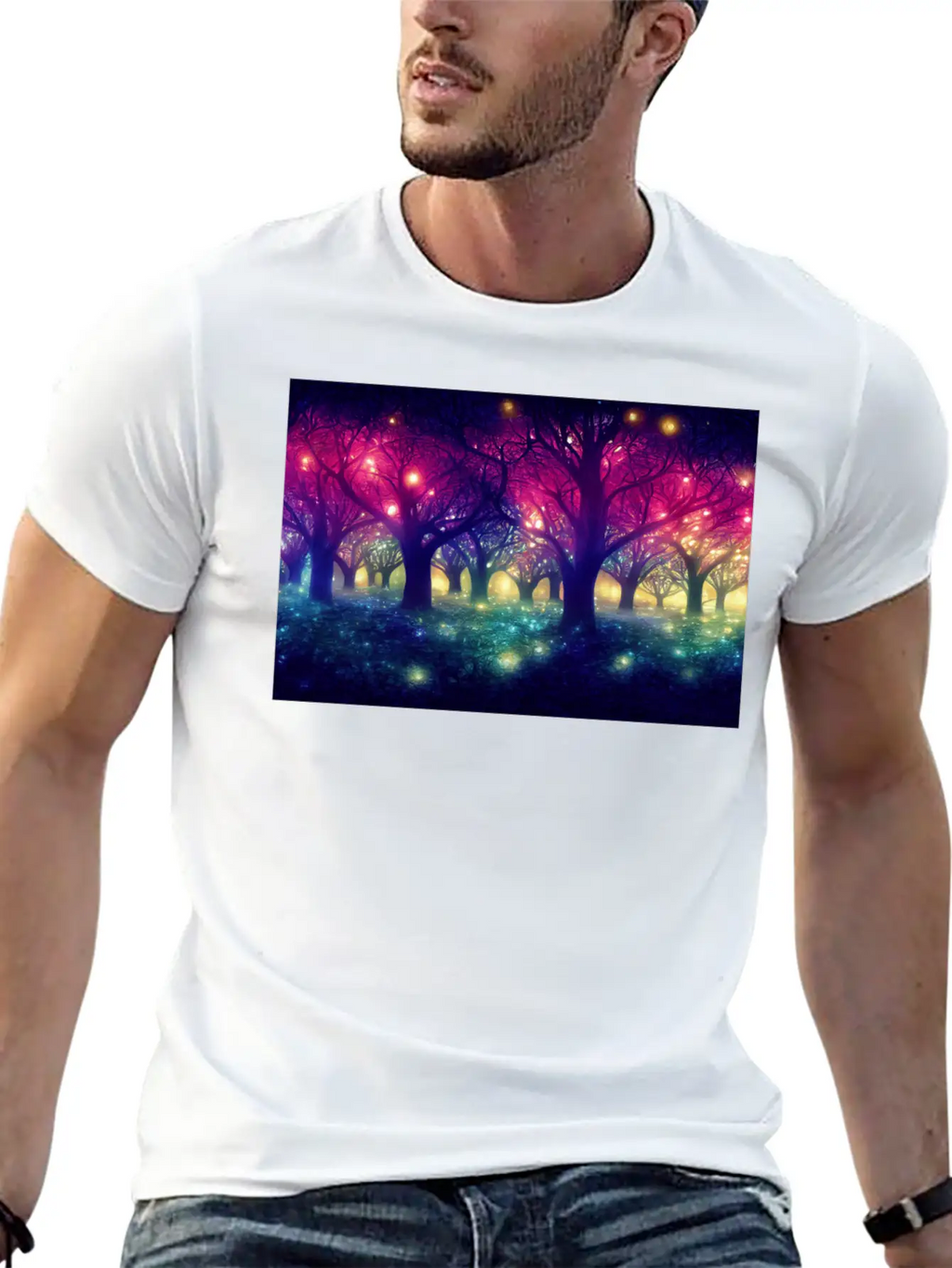 Enchanting Forest With Glowing Lights Essential Cotton Tee For Daily Outfits – Unisex Style