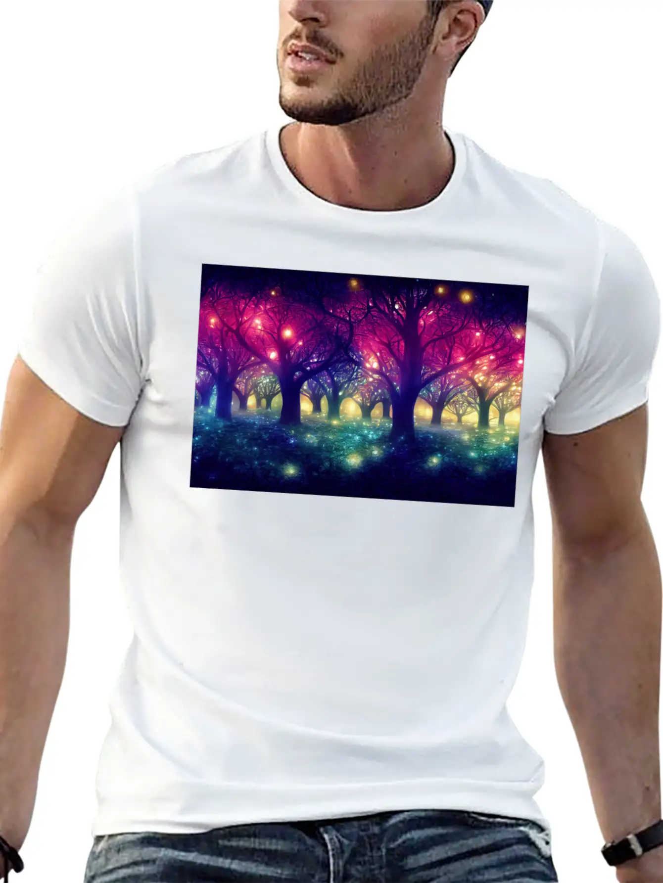 Enchanting Forest With Glowing Lights Essential Cotton Tee For Daily Outfits – Unisex Style