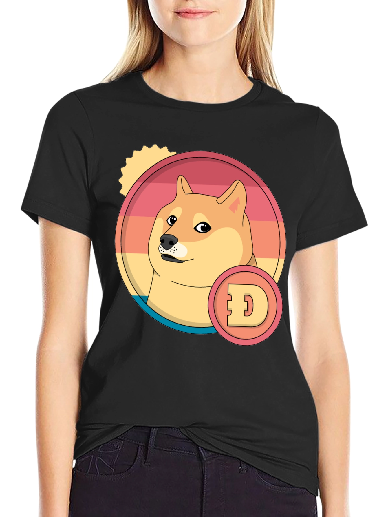 Doge Cryptocurrency Graphic T-Shirt - Black