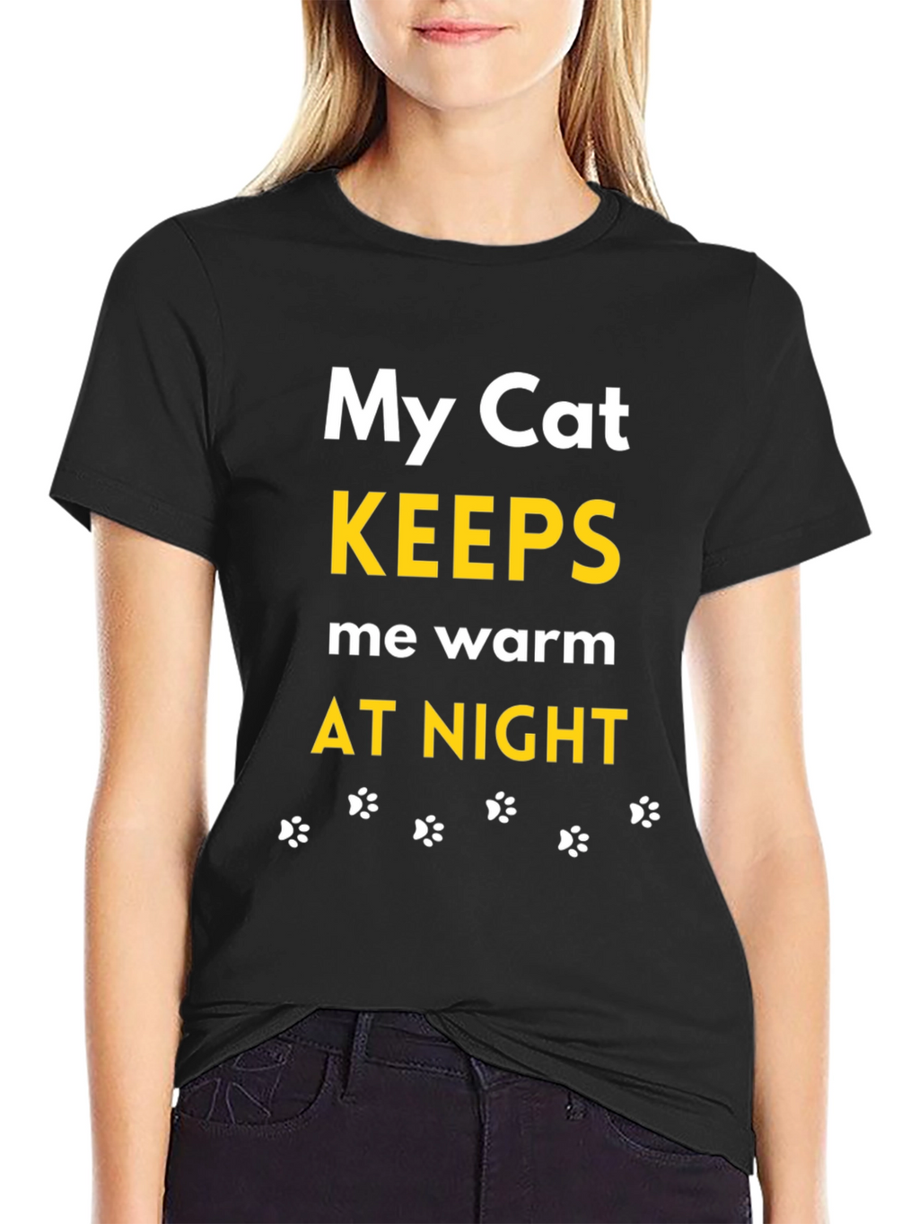 My Cat Keeps Me Warm Black T-Shirt