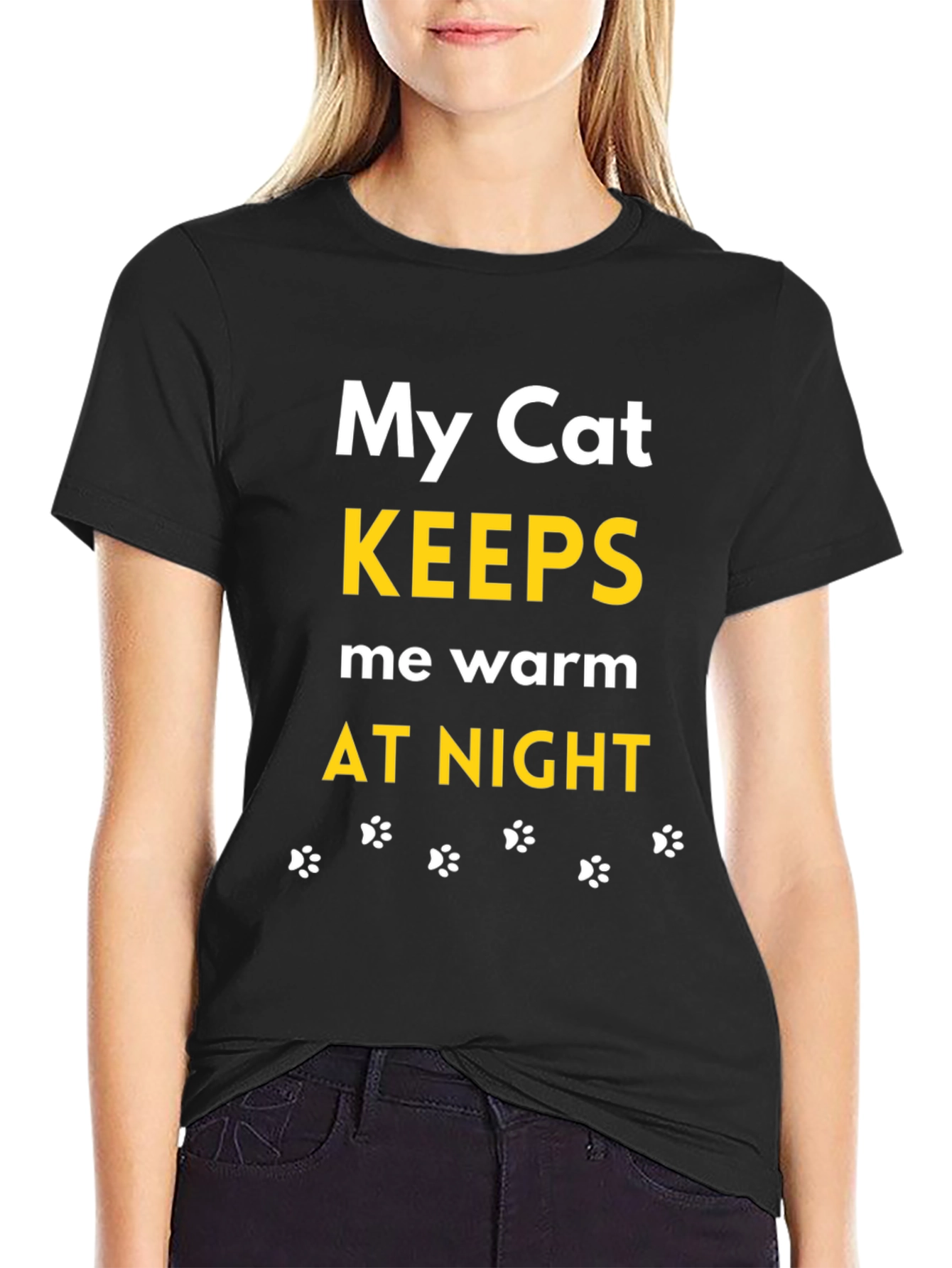 My Cat Keeps Me Warm Black T-Shirt