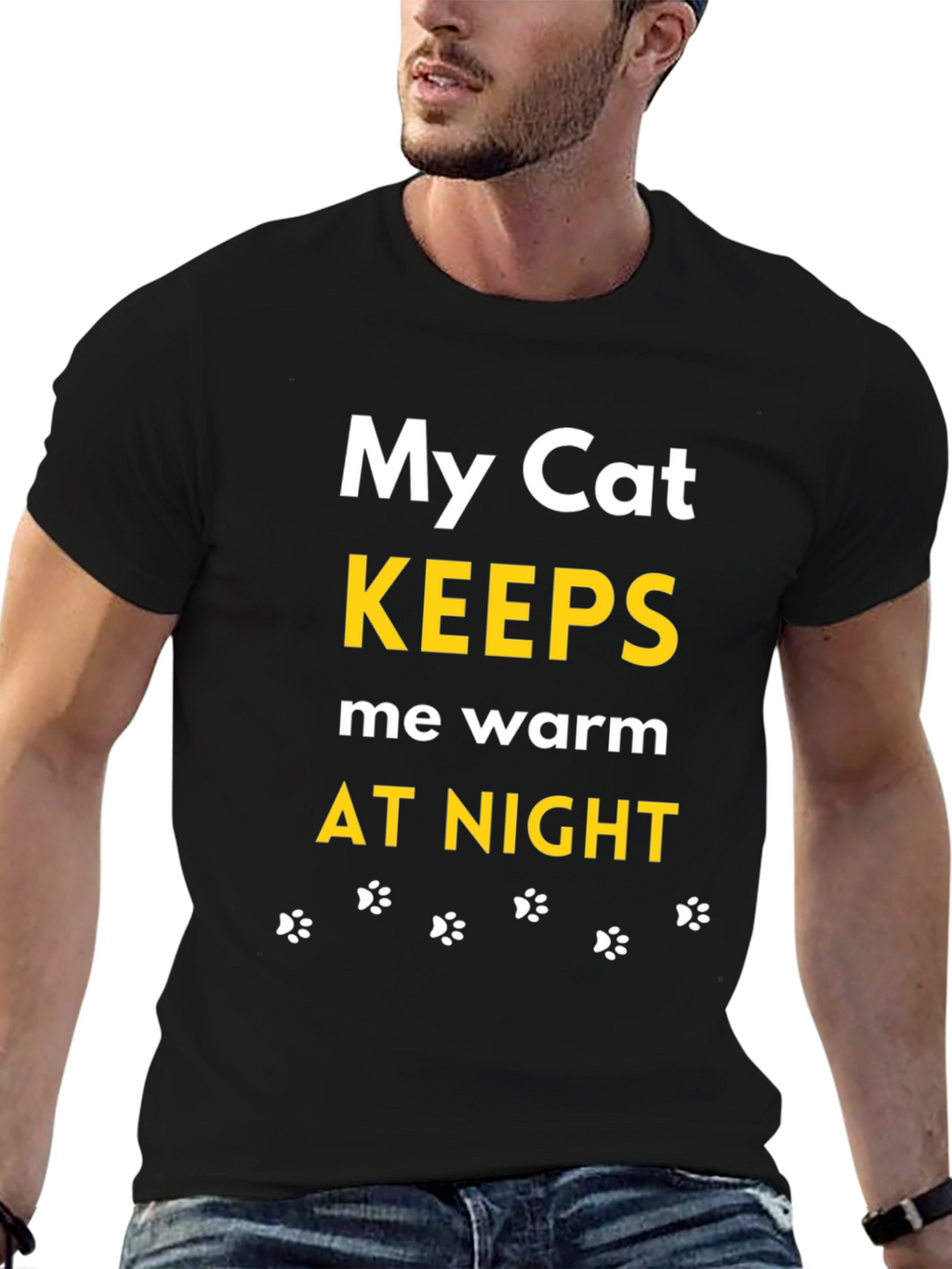 My Cat Keeps Me Warm Black T-Shirt