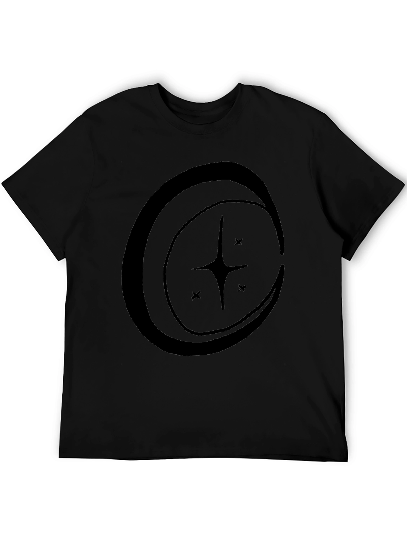 Celestial Star Crescent Moon Graphic Tee - Black Cotton Blend