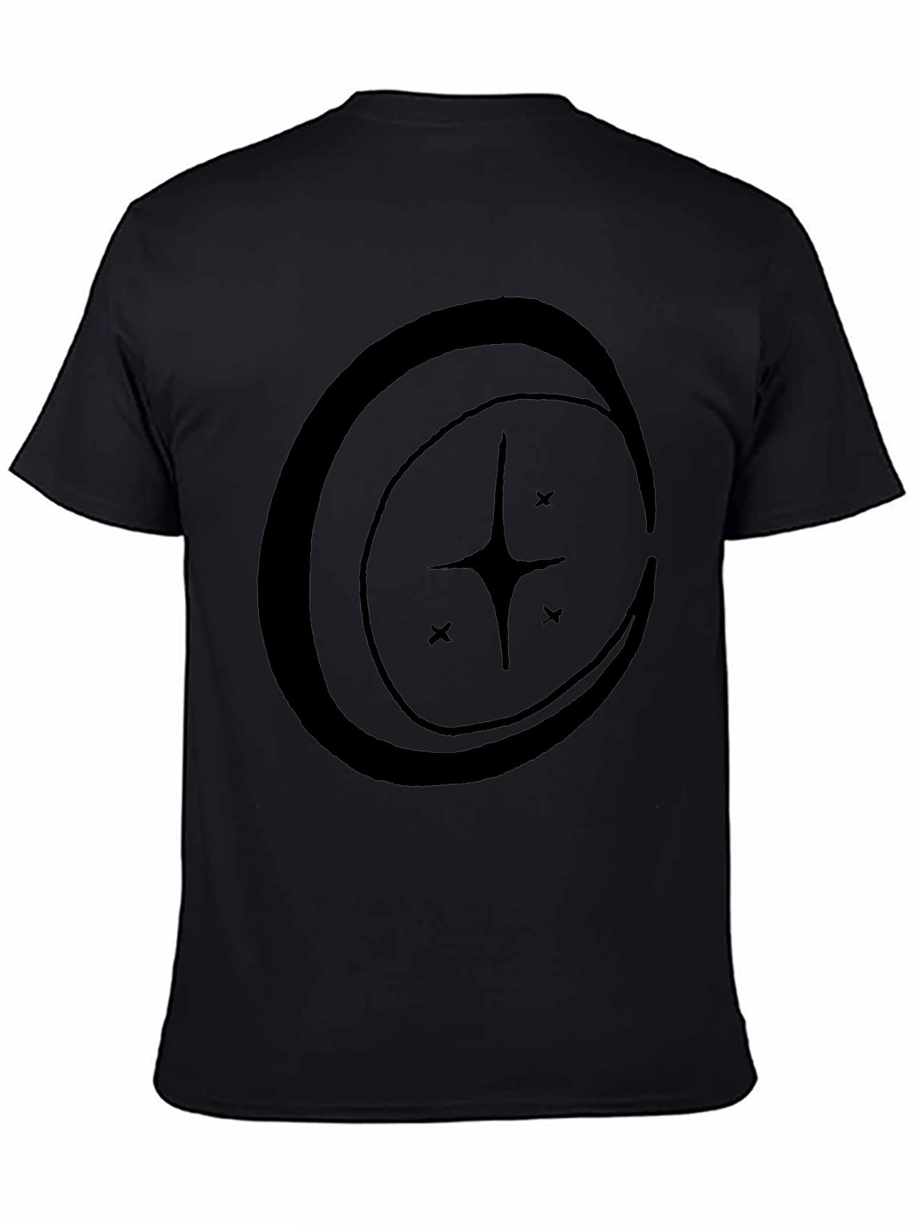 Celestial Star Crescent Moon Graphic Tee - Black Cotton Blend