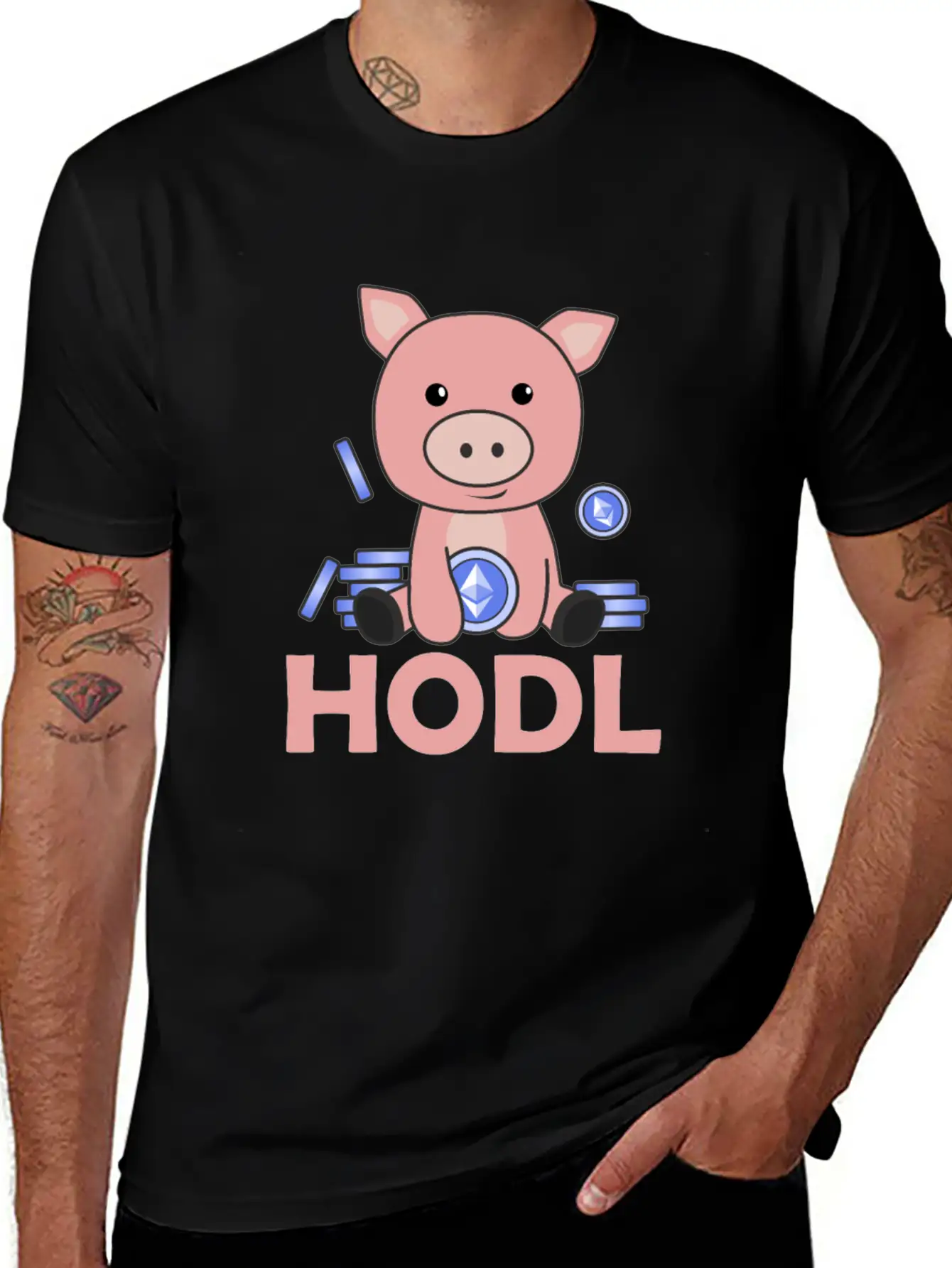 Ethereum Piggy Bank Hodl Coins Hold Digital Unisex Casual T-Shirt – Clean Design For Daily Comfort