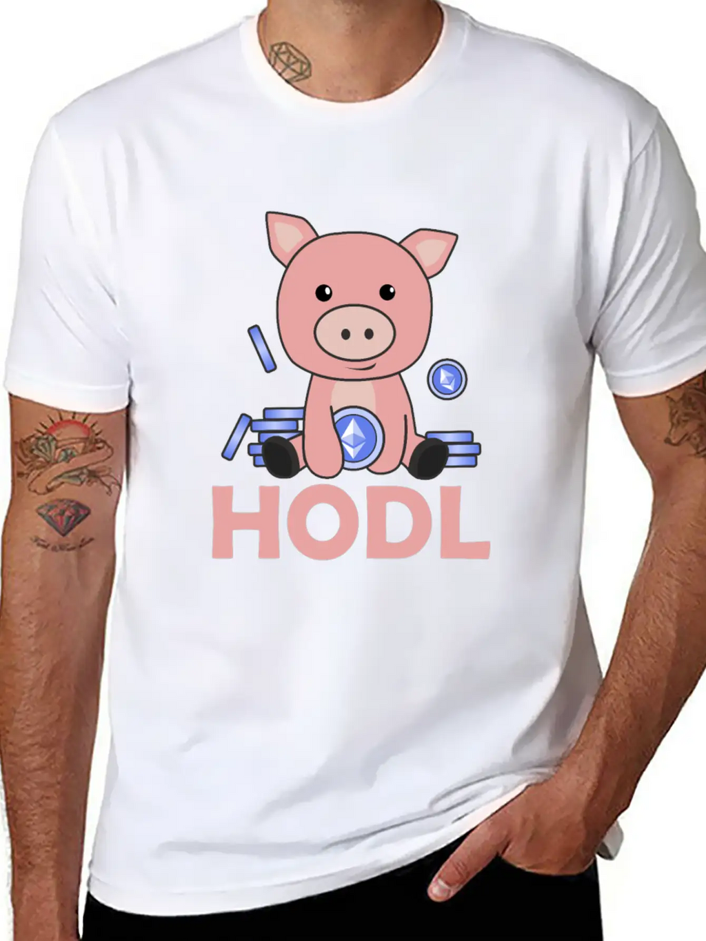 Ethereum Piggy Bank Hodl Coins Hold Digital Unisex Casual T-Shirt – Clean Design For Daily Comfort