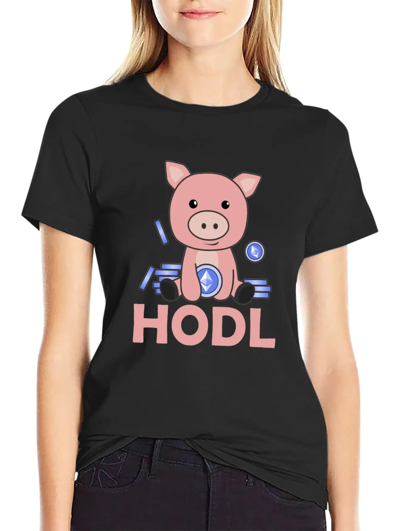 Ethereum Piggy Bank Hodl Coins Hold Digital Unisex Casual T-Shirt – Clean Design For Daily Comfort