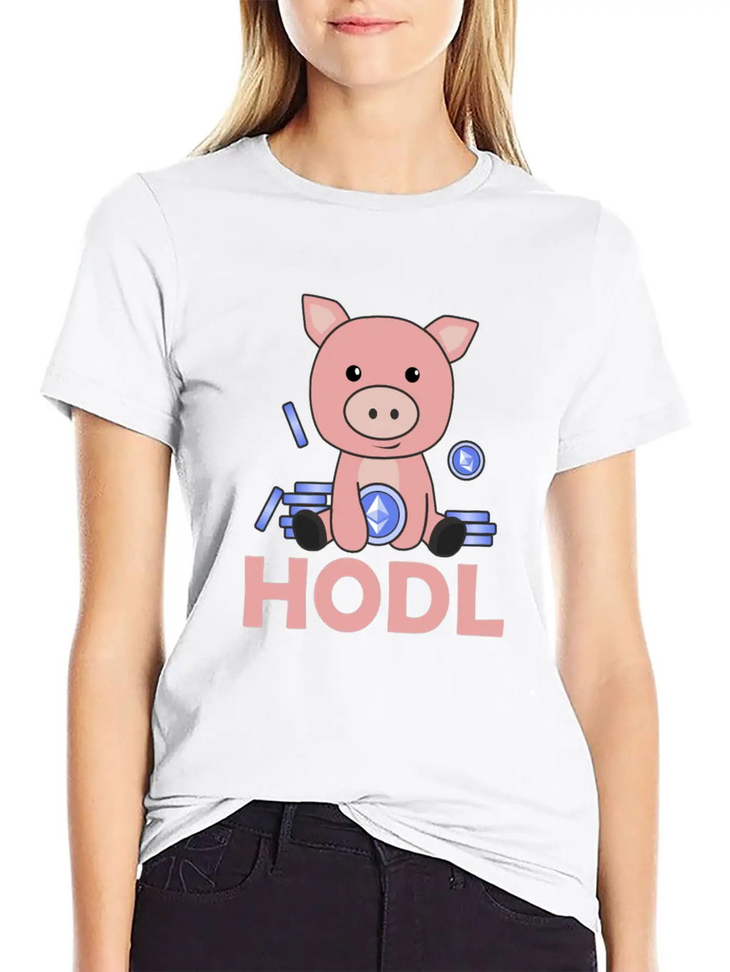 Ethereum Piggy Bank Hodl Coins Hold Digital Unisex Casual T-Shirt – Clean Design For Daily Comfort