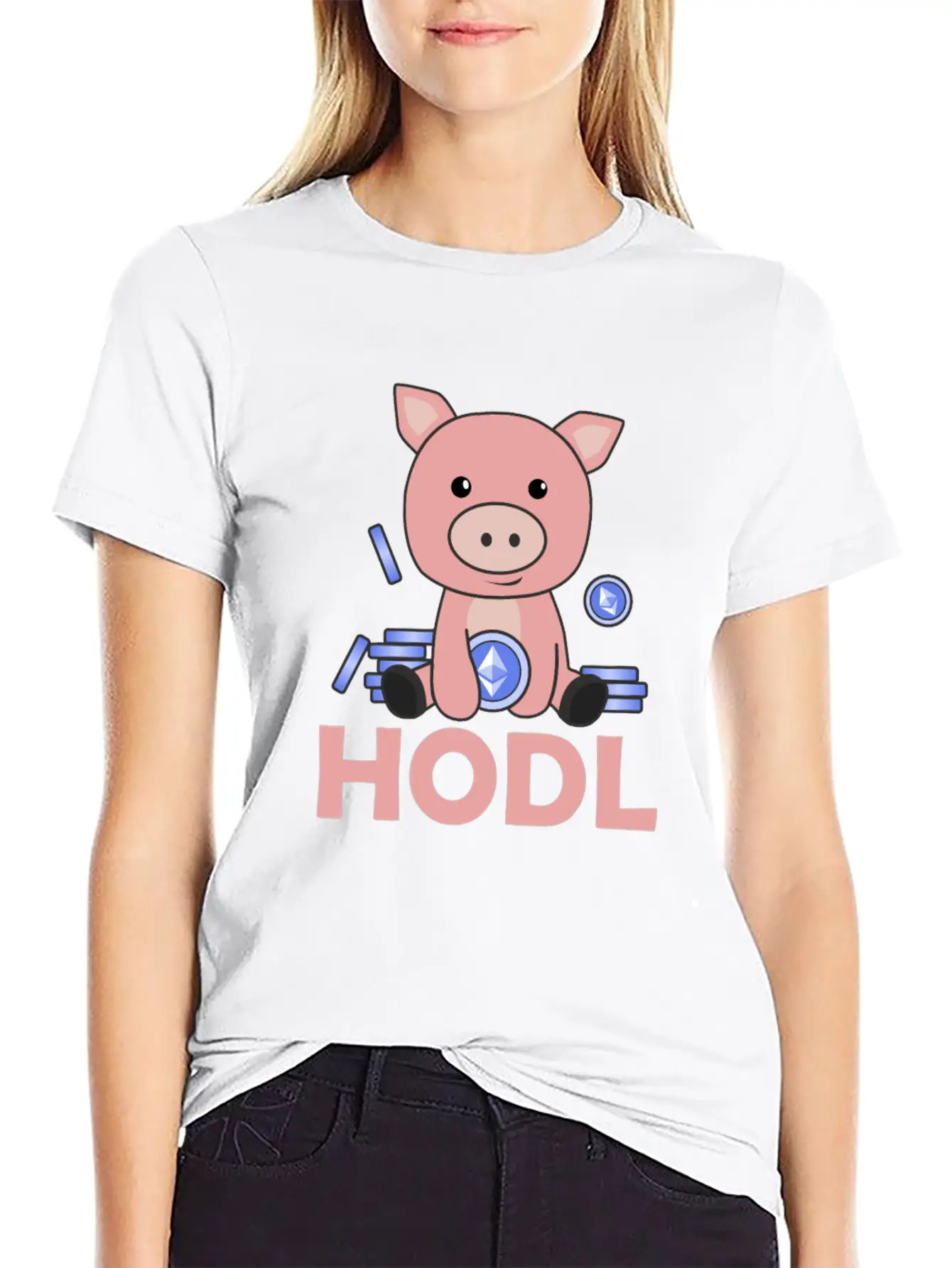 Ethereum Piggy Bank Hodl Coins Hold Digital Unisex Casual T-Shirt – Clean Design For Daily Comfort