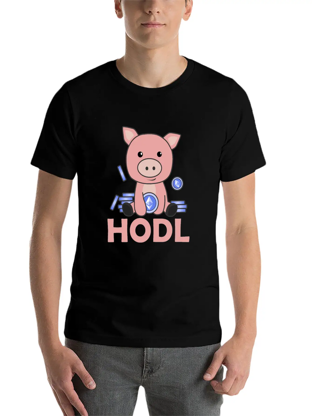 Ethereum Piggy Bank Hodl Coins Hold Digital Unisex Casual T-Shirt – Clean Design For Daily Comfort