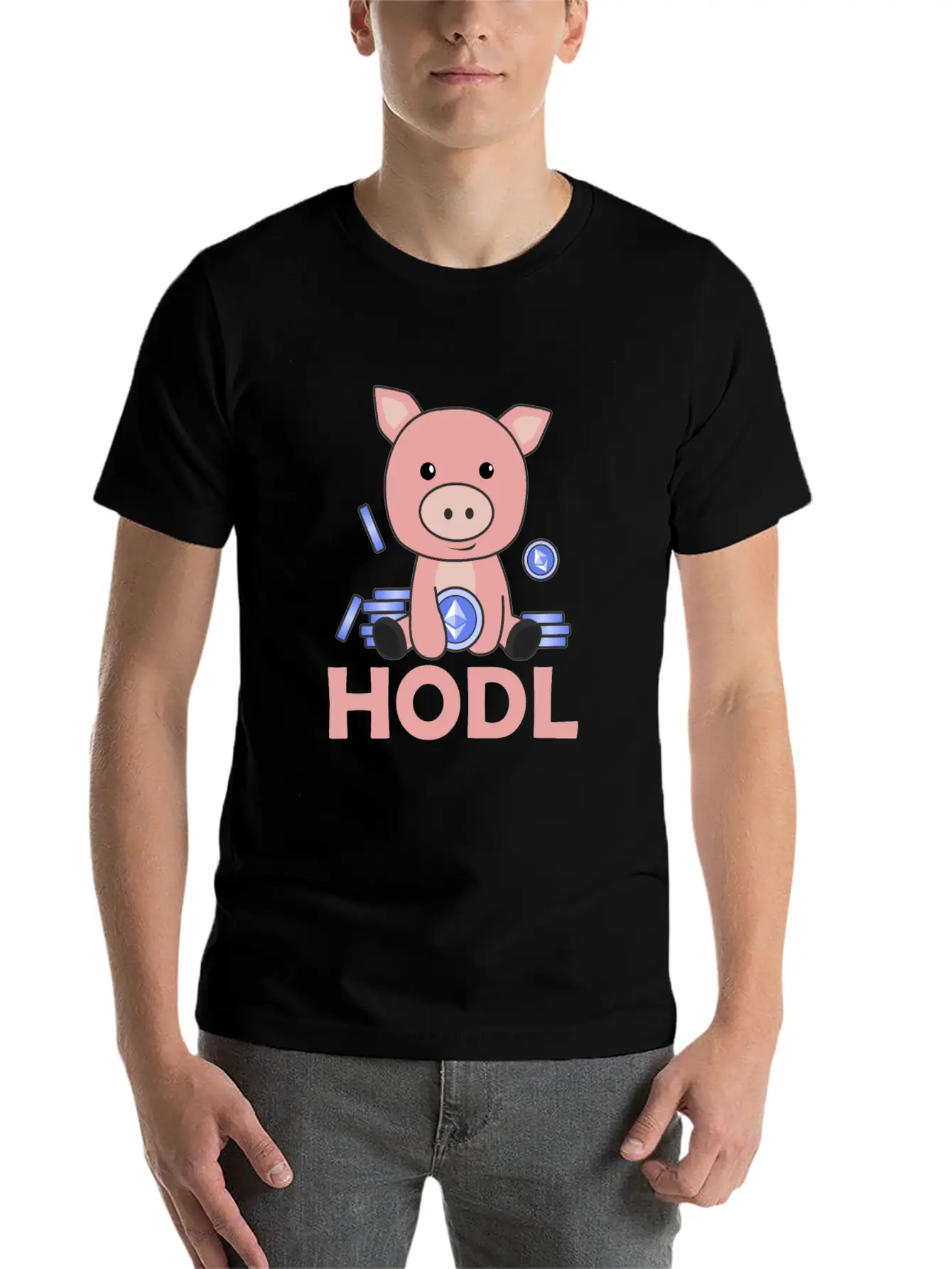 Ethereum Piggy Bank Hodl Coins Hold Digital Unisex Casual T-Shirt – Clean Design For Daily Comfort