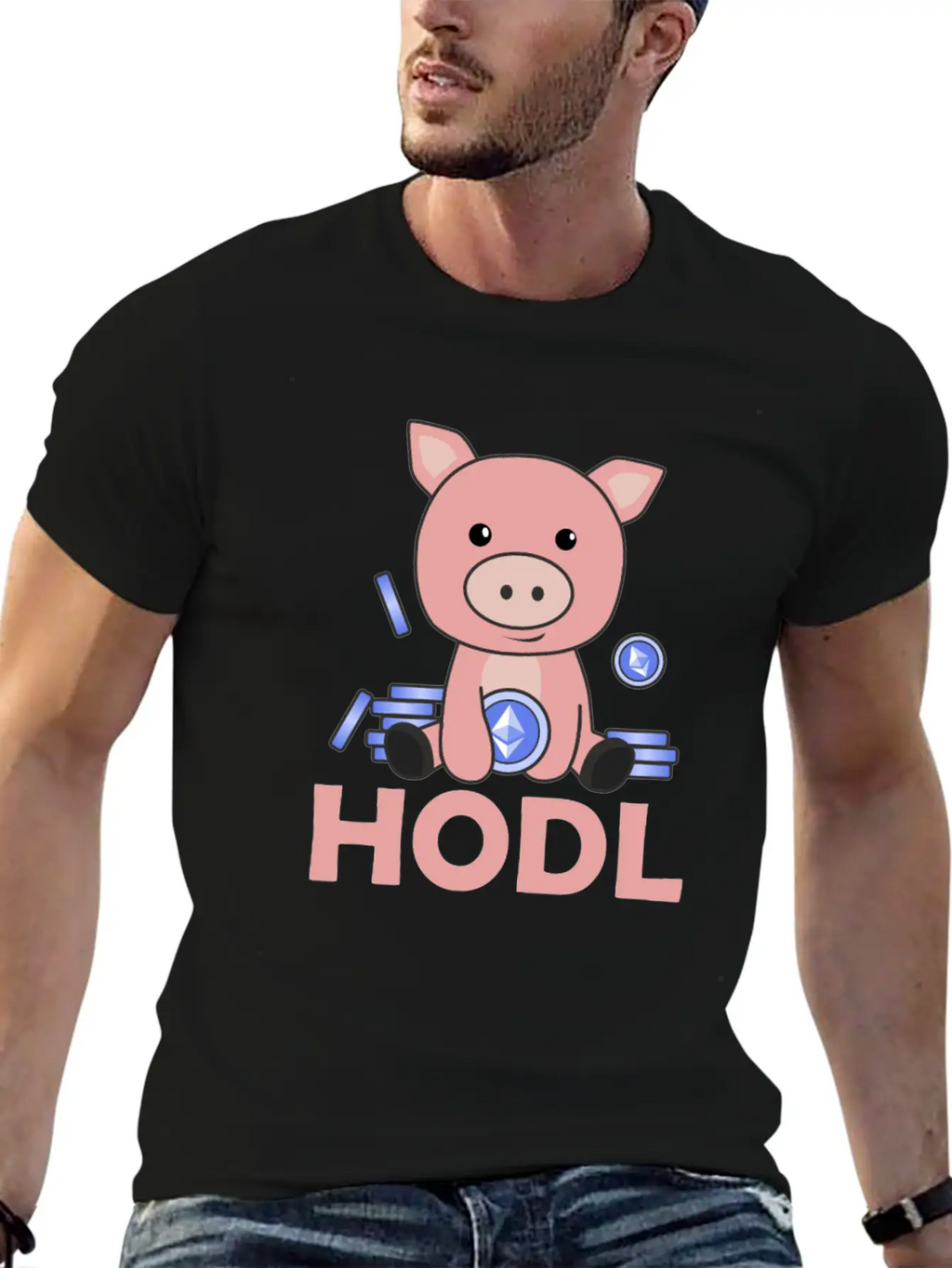 Ethereum Piggy Bank Hodl Coins Hold Digital Unisex Casual T-Shirt – Clean Design For Daily Comfort