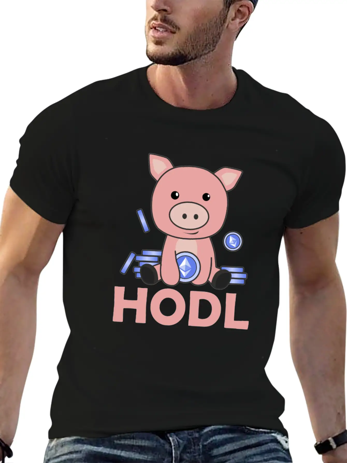 Ethereum Piggy Bank Hodl Coins Hold Digital Unisex Casual T-Shirt – Clean Design For Daily Comfort