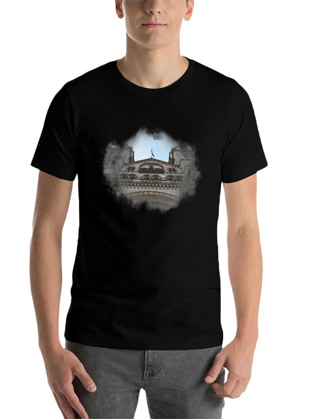 European Church, Watercolor Graphic Breathable Soft Cotton T-Shirt – Timeless Casual Look