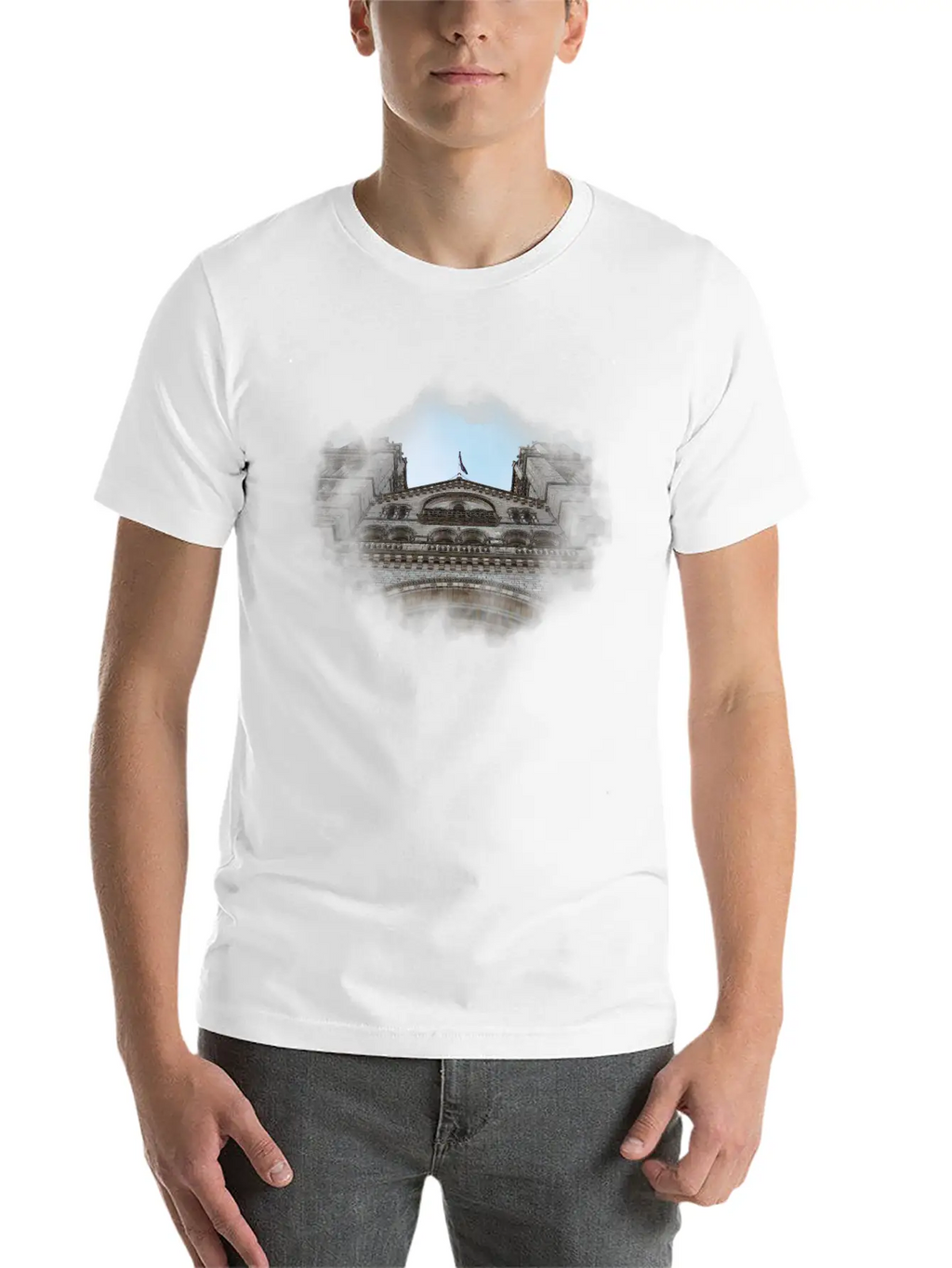 European Church, Watercolor Graphic Breathable Soft Cotton T-Shirt – Timeless Casual Look