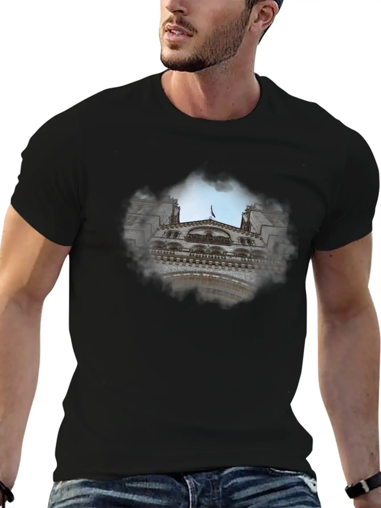 European Church, Watercolor Graphic Breathable Soft Cotton T-Shirt – Timeless Casual Look