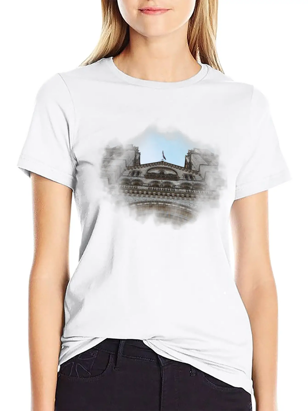 European Church, Watercolor Graphic Breathable Soft Cotton T-Shirt – Timeless Casual Look