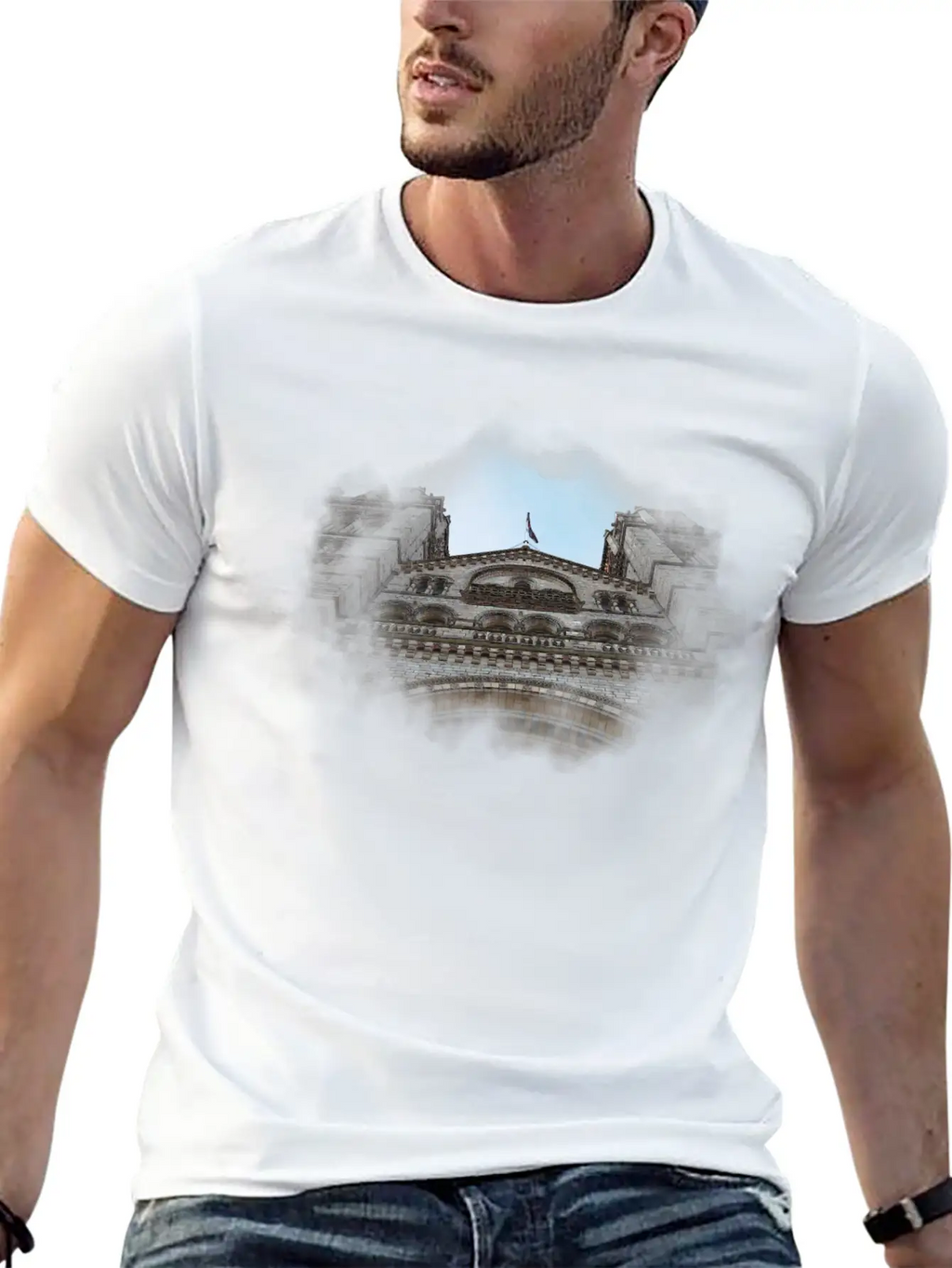 European Church, Watercolor Graphic Breathable Soft Cotton T-Shirt – Timeless Casual Look