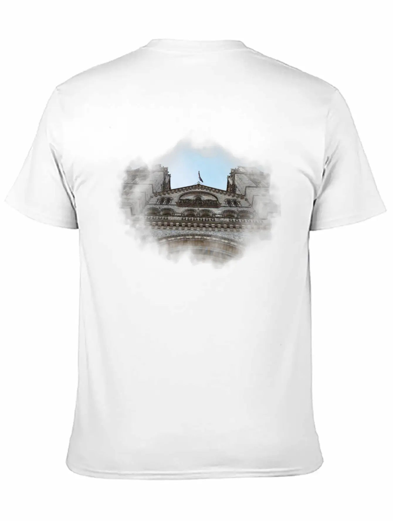 European Church, Watercolor Graphic Breathable Soft Cotton T-Shirt – Timeless Casual Look