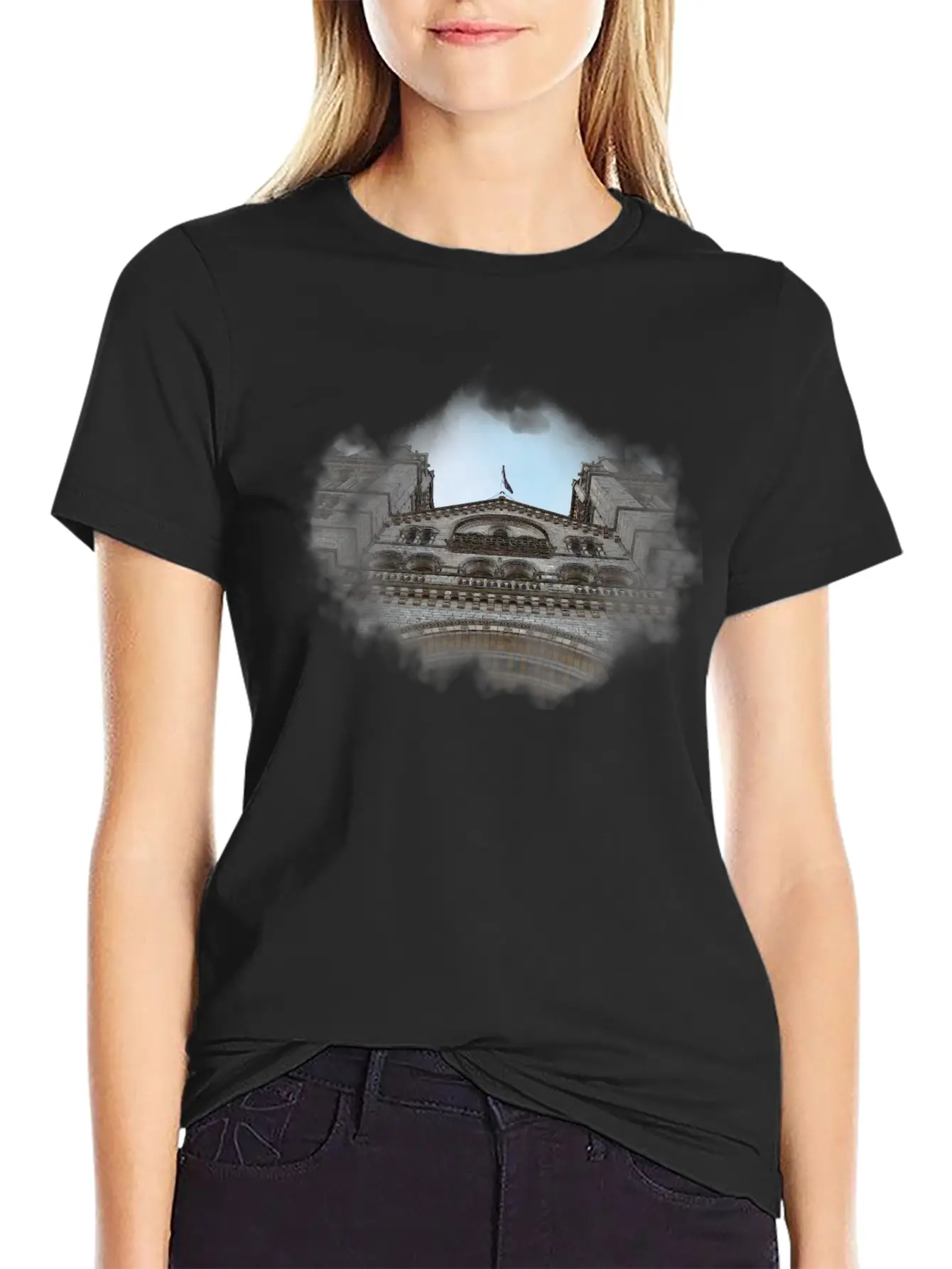 European Church, Watercolor Graphic Breathable Soft Cotton T-Shirt – Timeless Casual Look