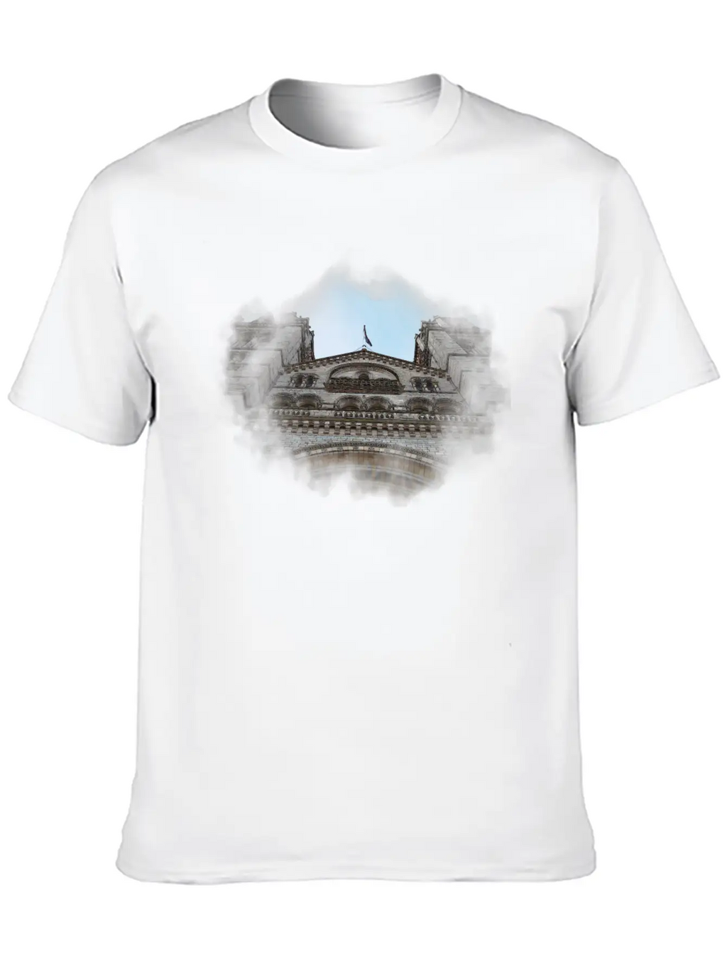 European Church, Watercolor Graphic Breathable Soft Cotton T-Shirt – Timeless Casual Look