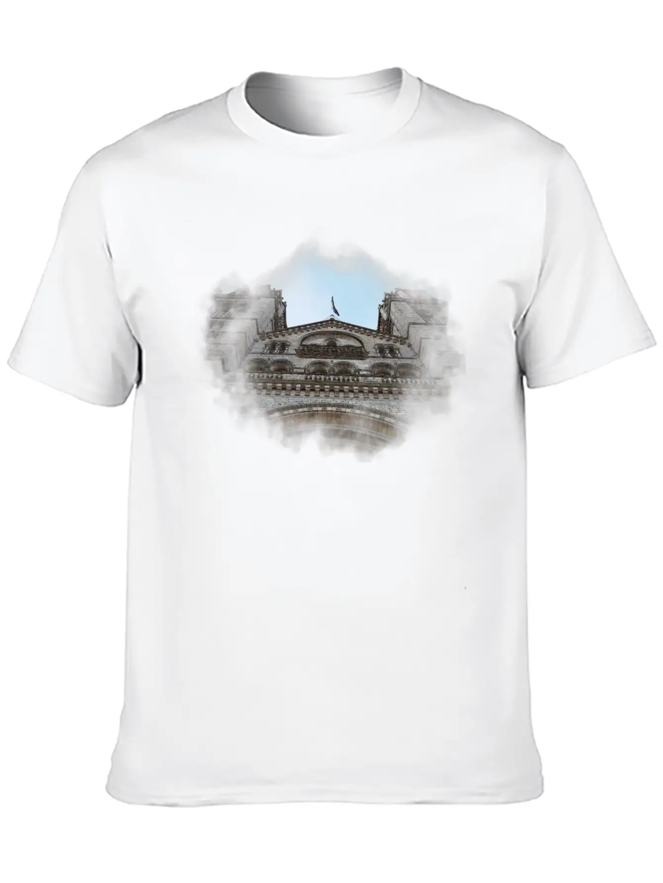 European Church, Watercolor Graphic Breathable Soft Cotton T-Shirt – Timeless Casual Look