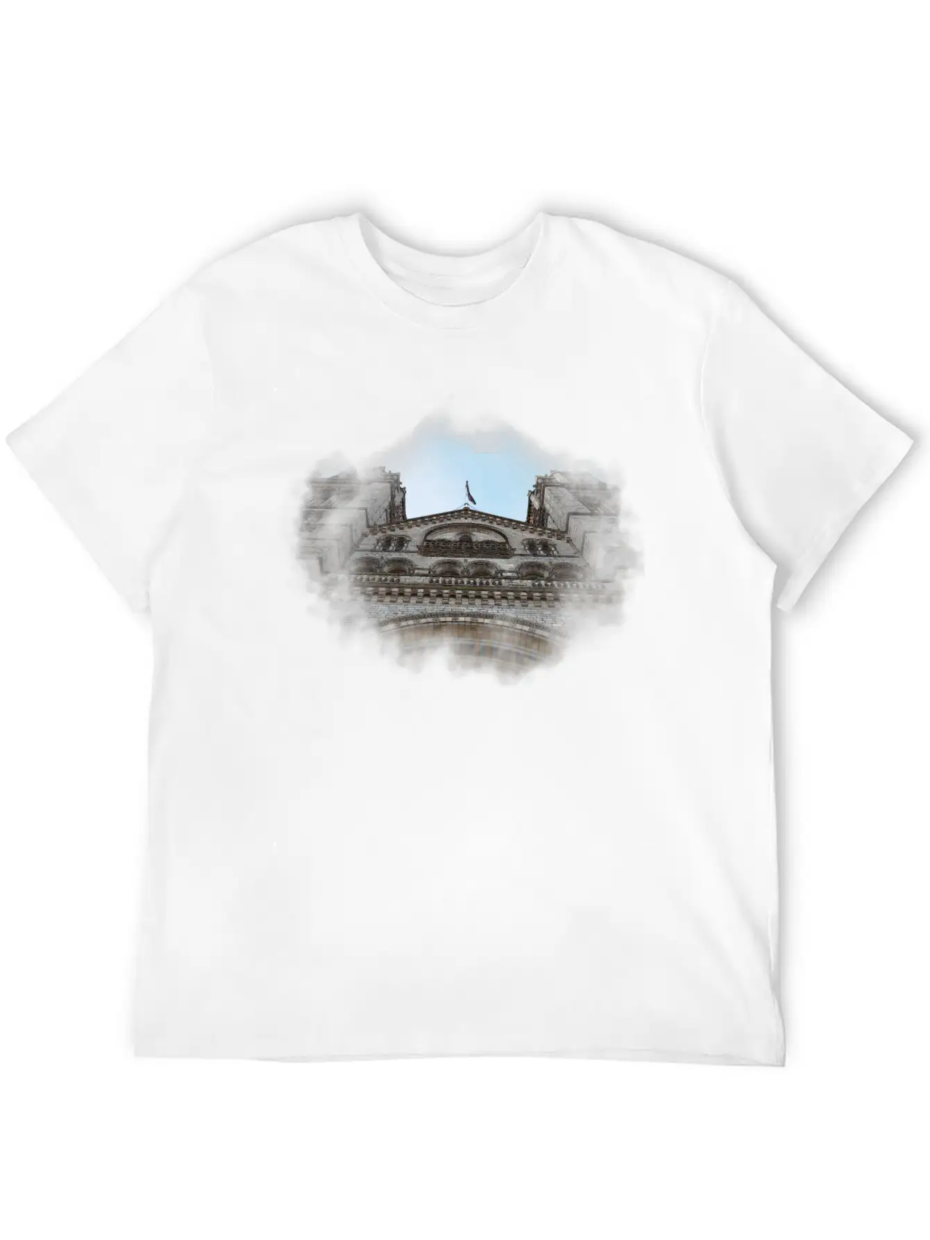 European Church, Watercolor Graphic Breathable Soft Cotton T-Shirt – Timeless Casual Look