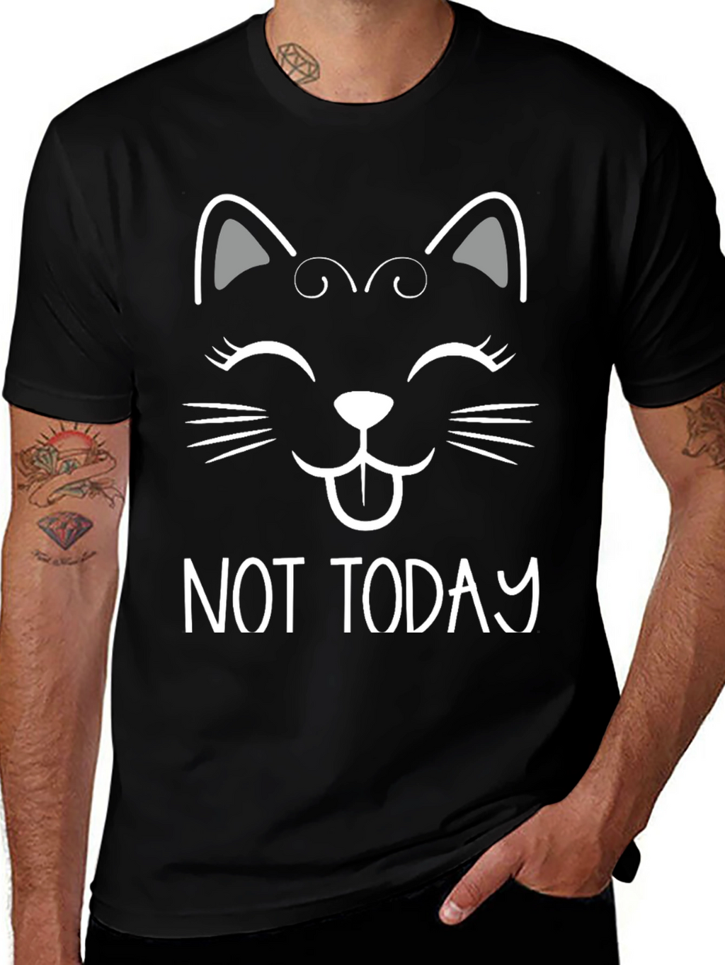 Not Today Cat Graphic Tee - Black Cotton T-Shirt