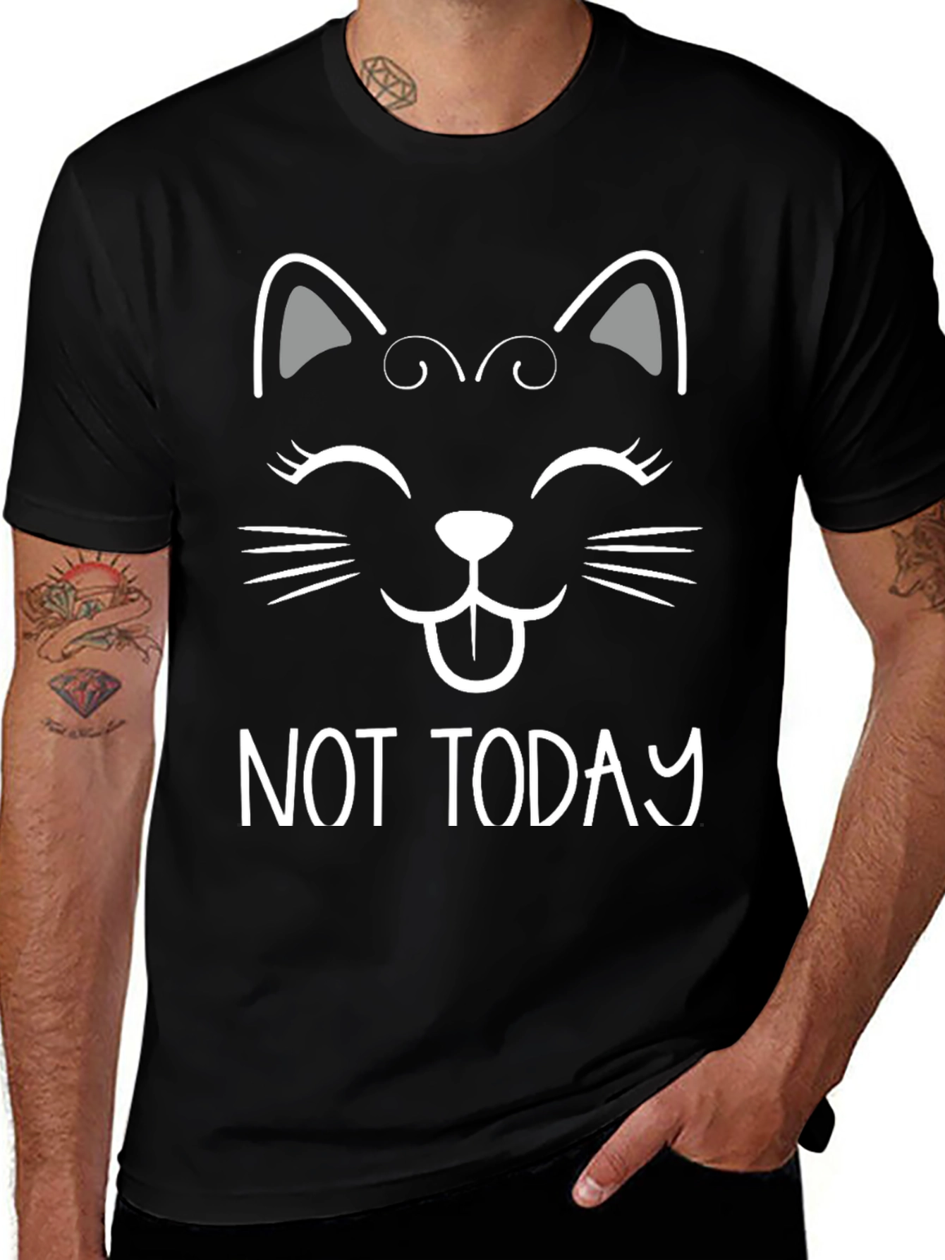 Not Today Cat Graphic Tee - Black Cotton T-Shirt
