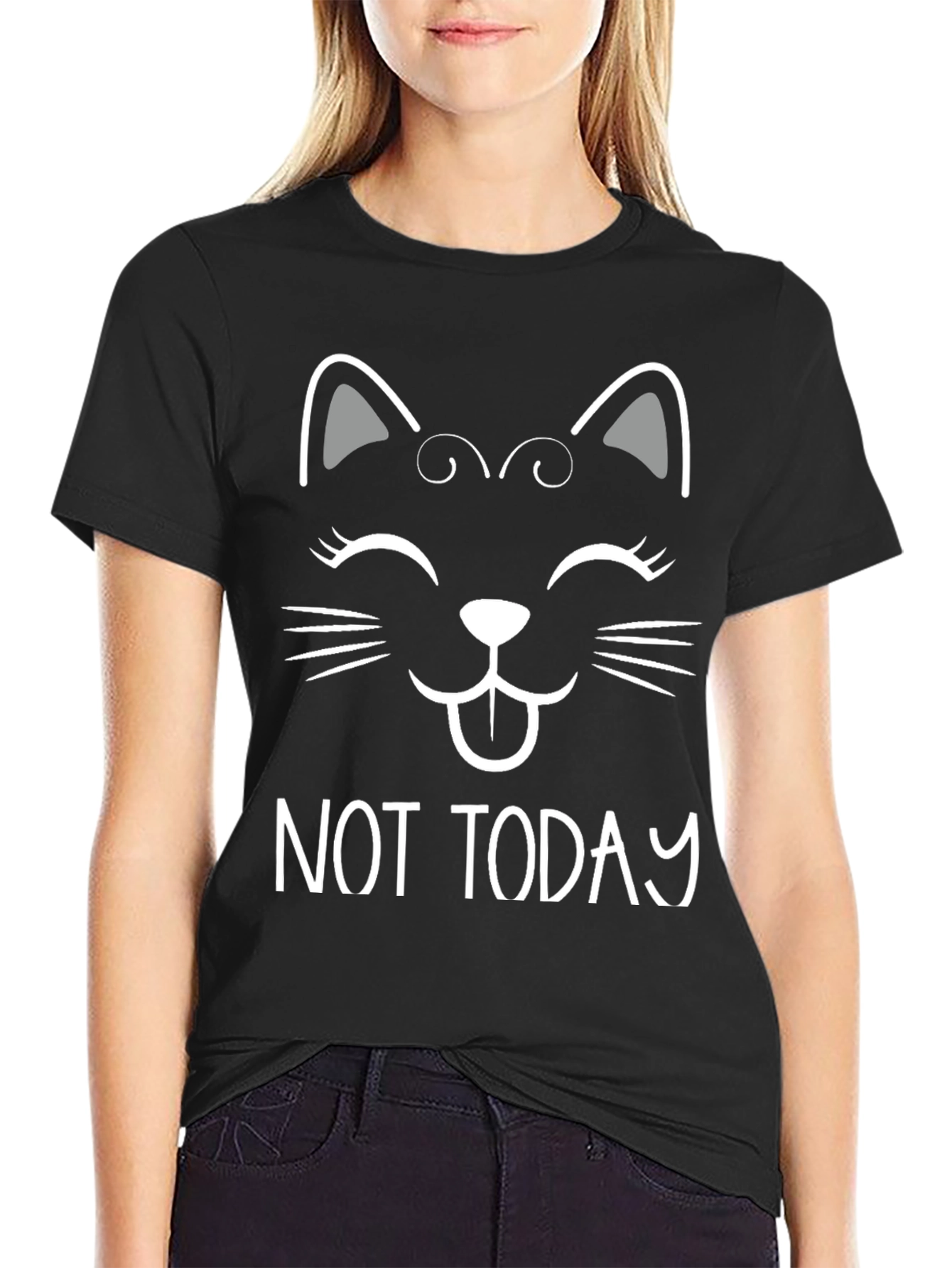 Not Today Cat Graphic Tee - Black Cotton T-Shirt
