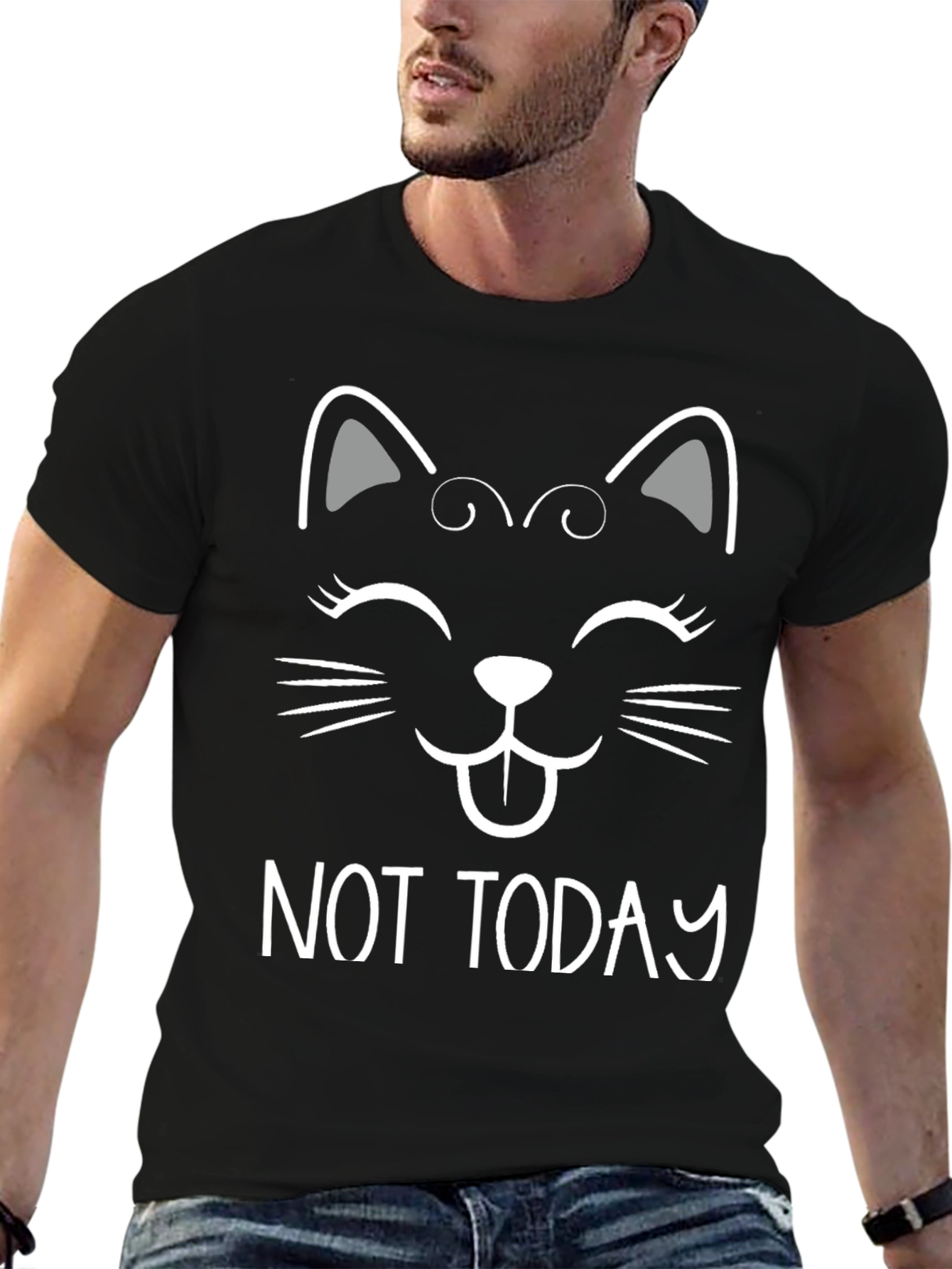 Not Today Cat Graphic Tee - Black Cotton T-Shirt