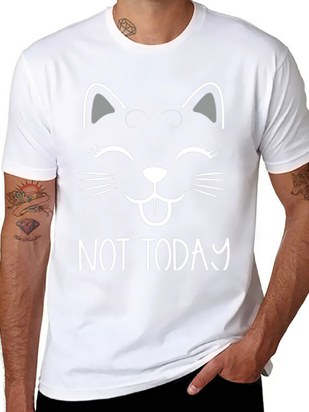 Not Today Cat Graphic Tee - Black Cotton T-Shirt