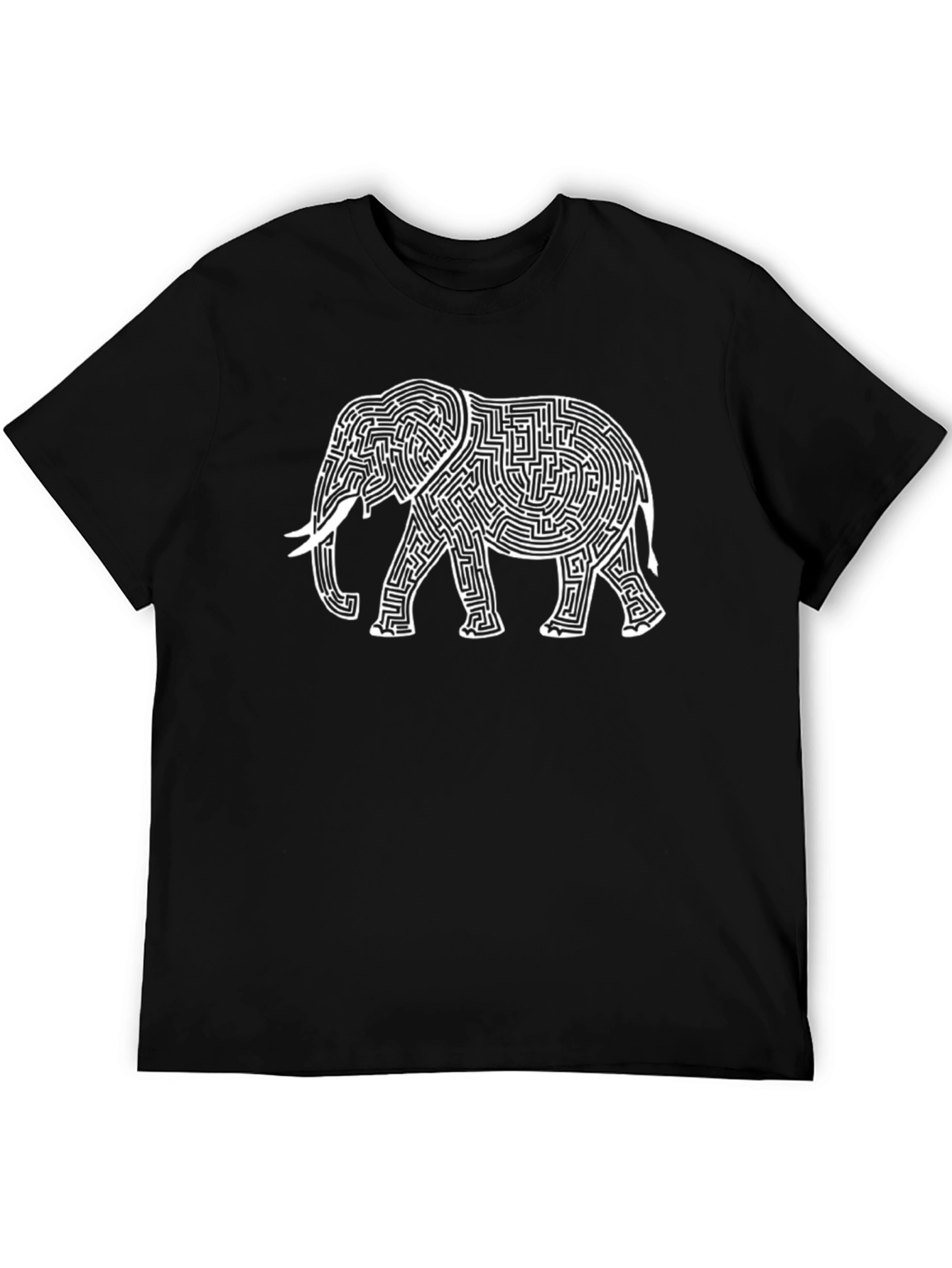 Elephant Maze Graphic Tee - Black Cotton T-Shirt