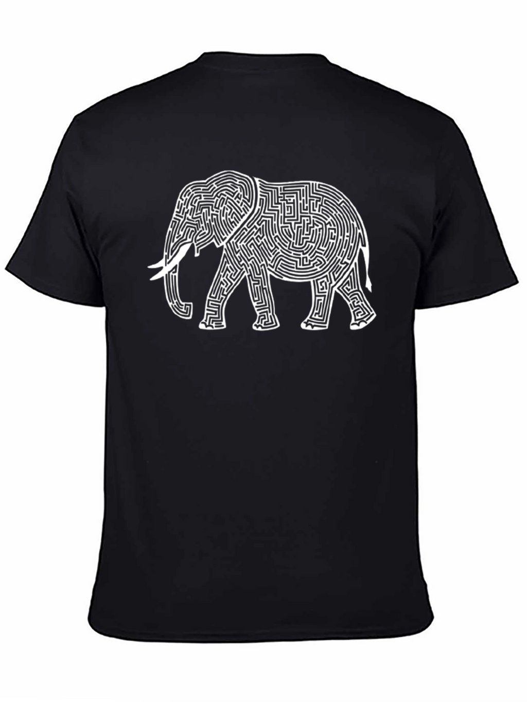 Elephant Maze Graphic Tee - Black Cotton T-Shirt