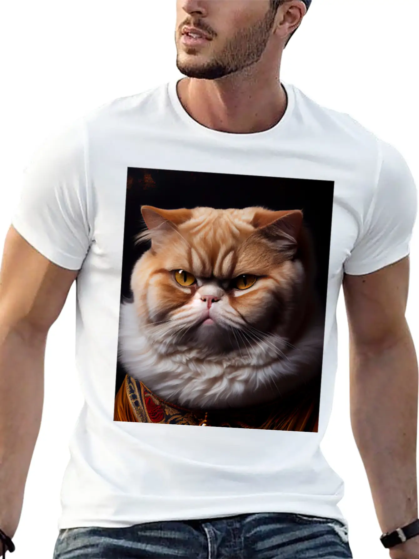 Exotic Shorthair Cat Breed Portrait Royal Renaissa Unisex Casual T-Shirt – Clean Design For Daily Comfort