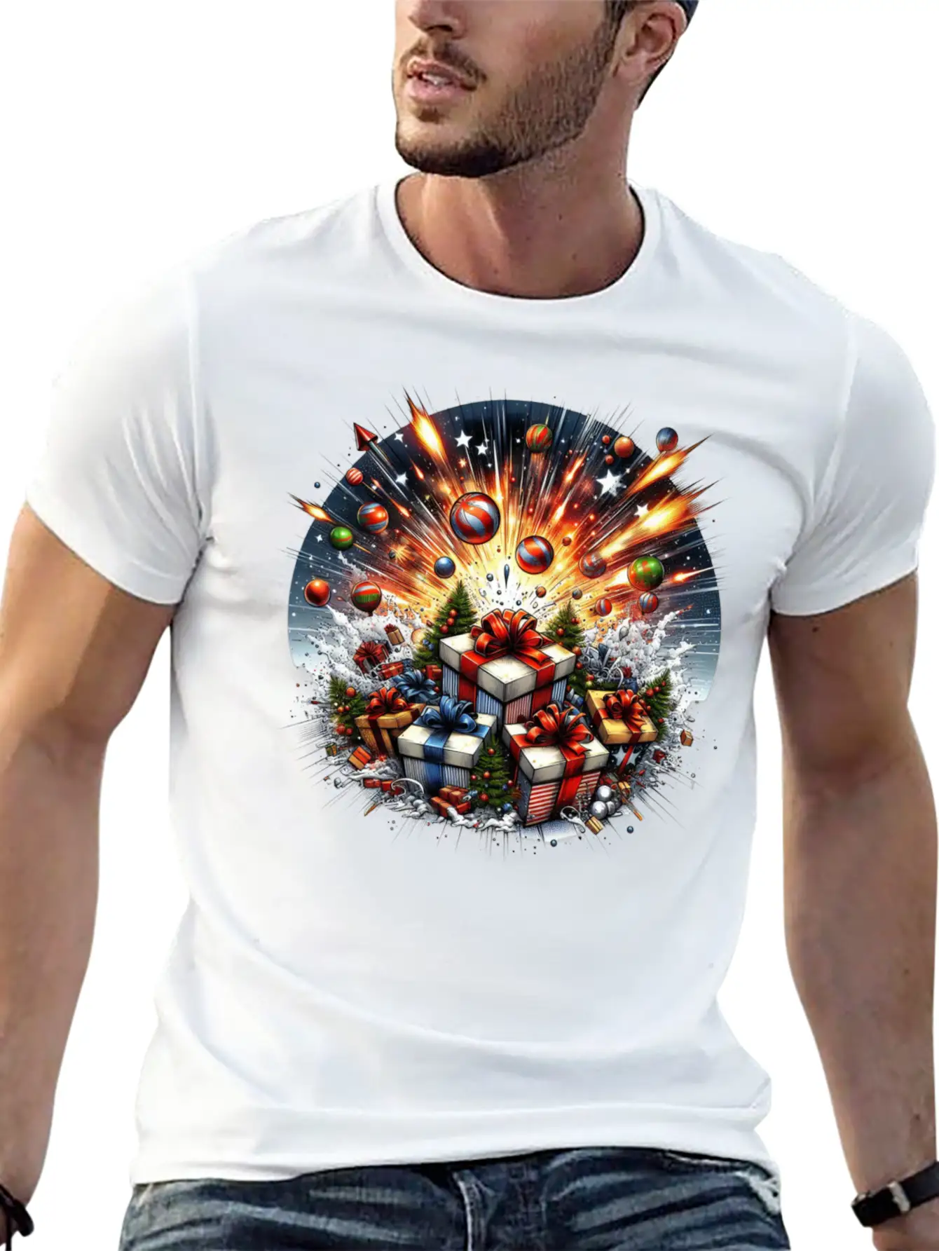 Exploding Presents Fireworks - Christmas Gifts Unisex Casual T-Shirt – Clean Design For Daily Comfort