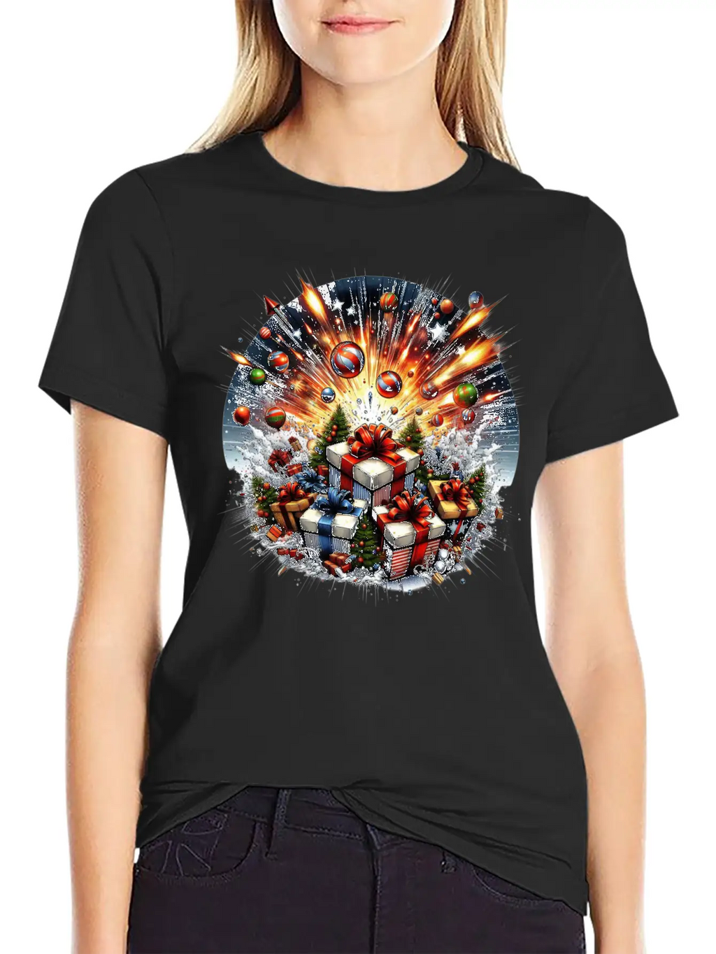 Exploding Presents Fireworks - Christmas Gifts Unisex Casual T-Shirt – Clean Design For Daily Comfort