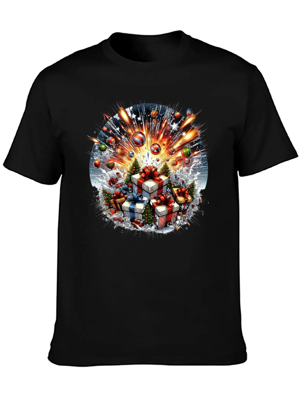 Exploding Presents Fireworks - Christmas Gifts Unisex Casual T-Shirt – Clean Design For Daily Comfort