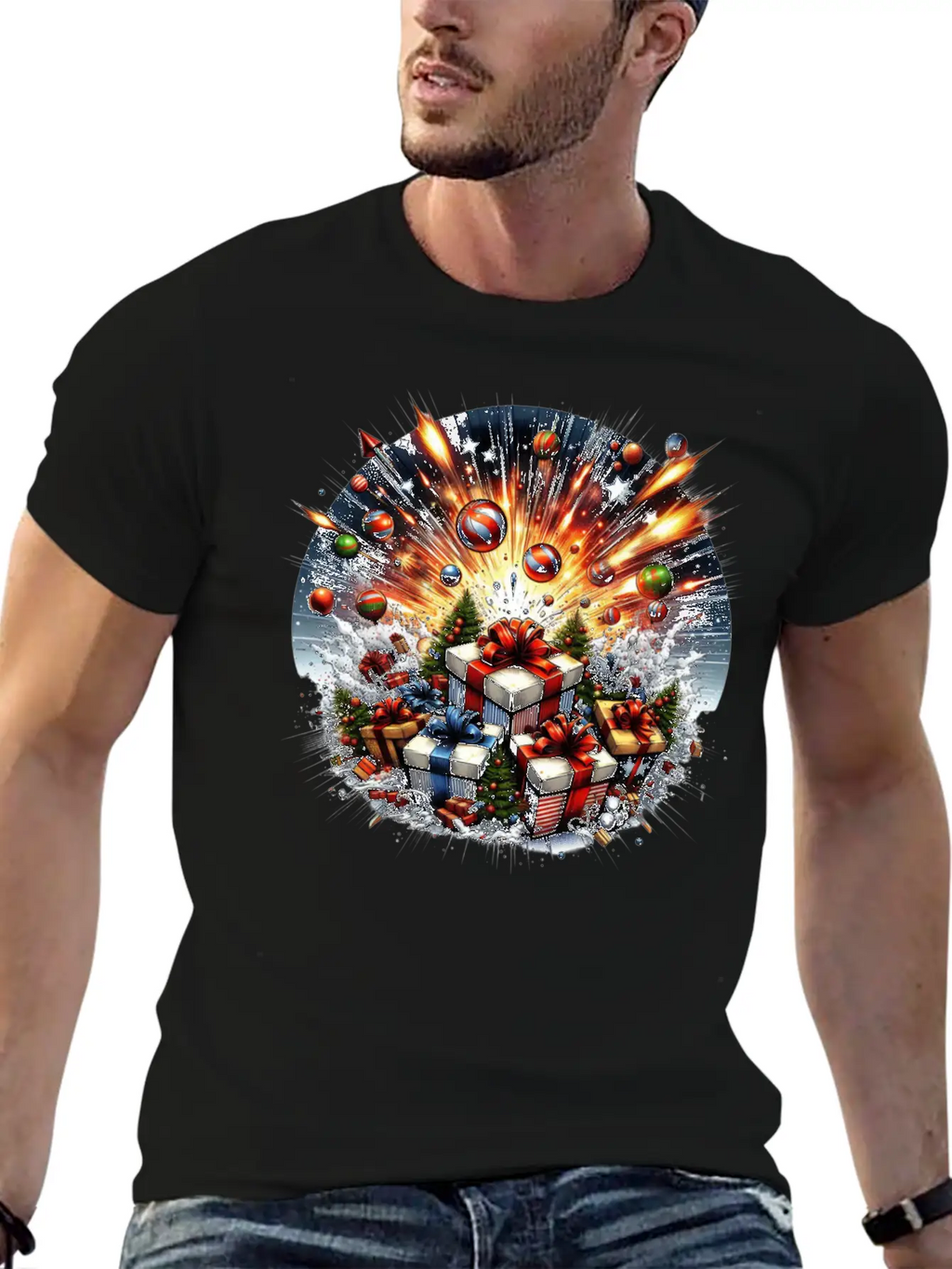 Exploding Presents Fireworks - Christmas Gifts Unisex Casual T-Shirt – Clean Design For Daily Comfort