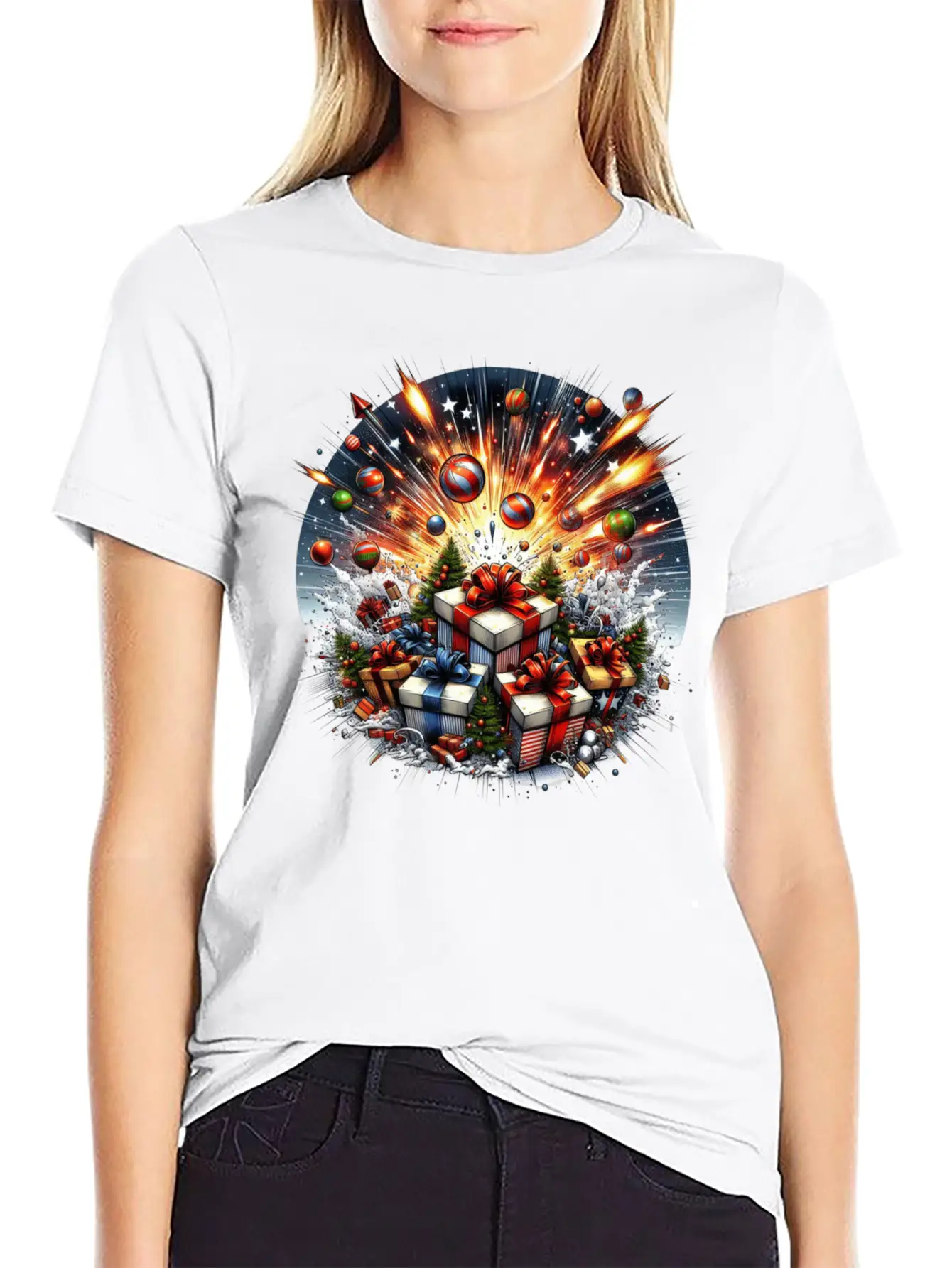 Exploding Presents Fireworks - Christmas Gifts Unisex Casual T-Shirt – Clean Design For Daily Comfort