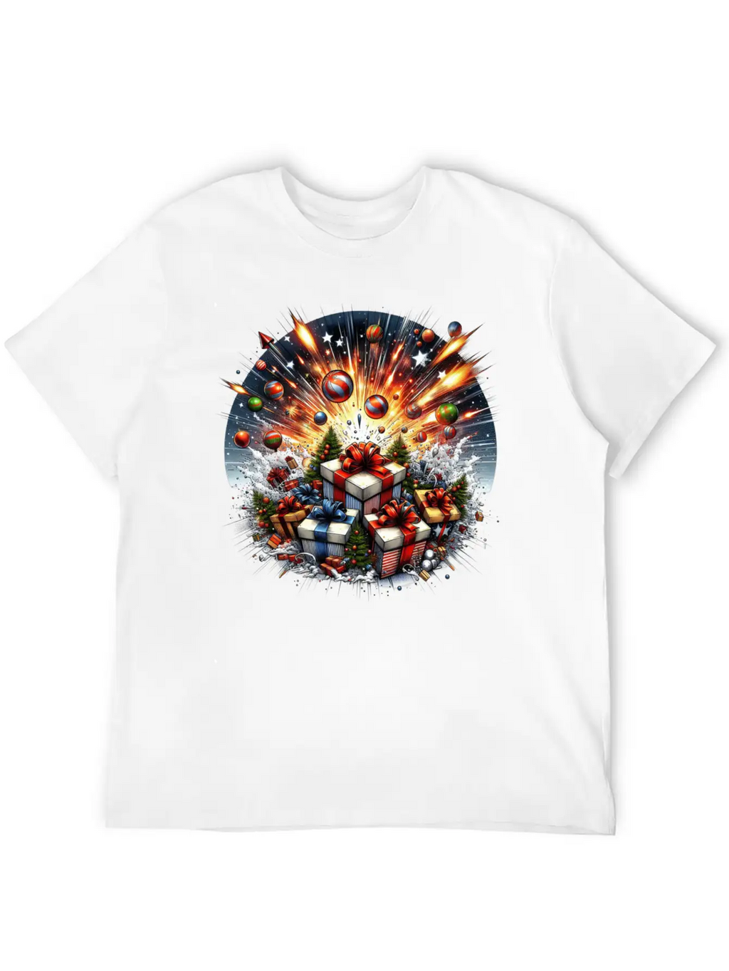 Exploding Presents Fireworks - Christmas Gifts Unisex Casual T-Shirt – Clean Design For Daily Comfort