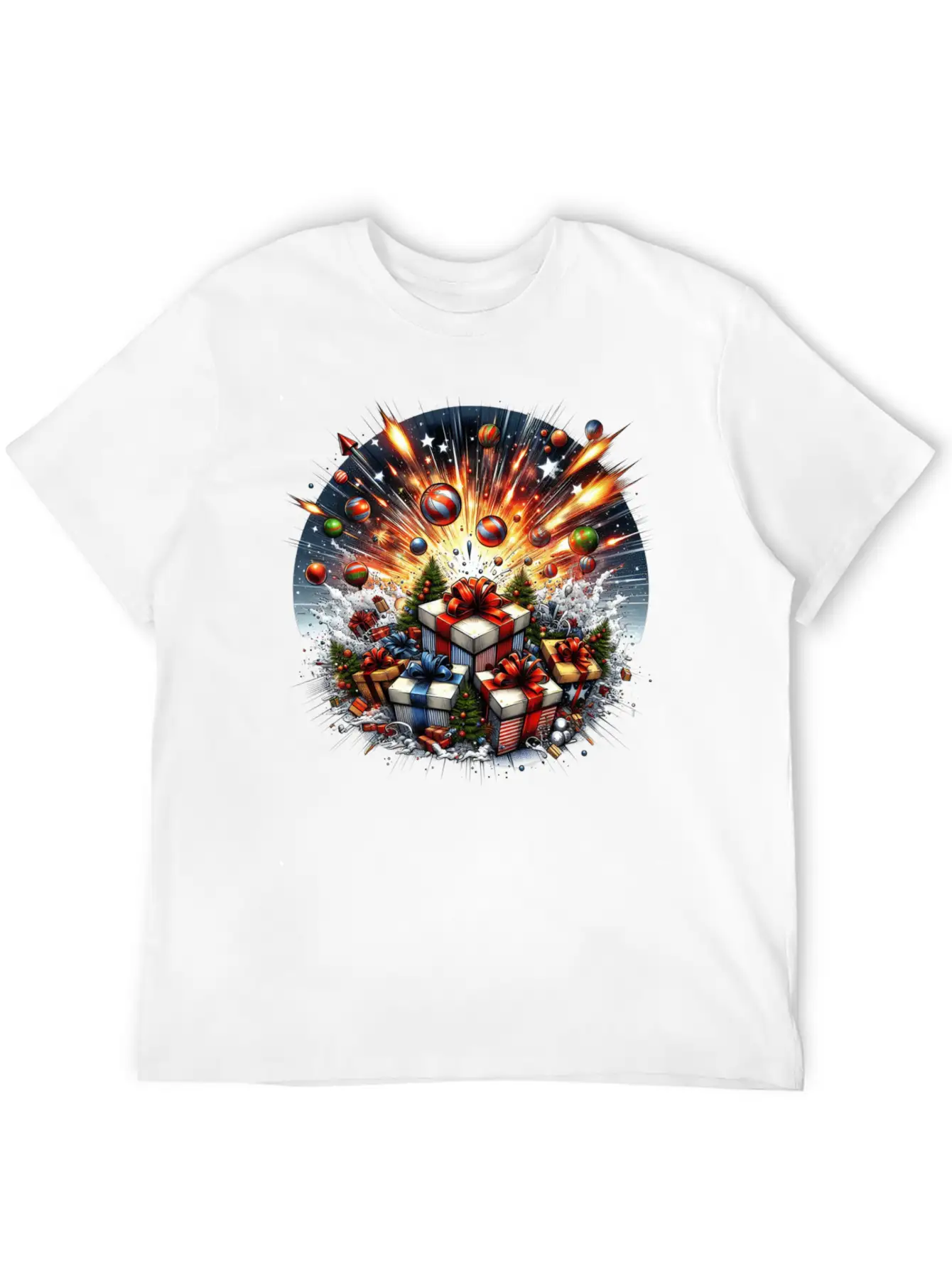 Exploding Presents Fireworks - Christmas Gifts Unisex Casual T-Shirt – Clean Design For Daily Comfort