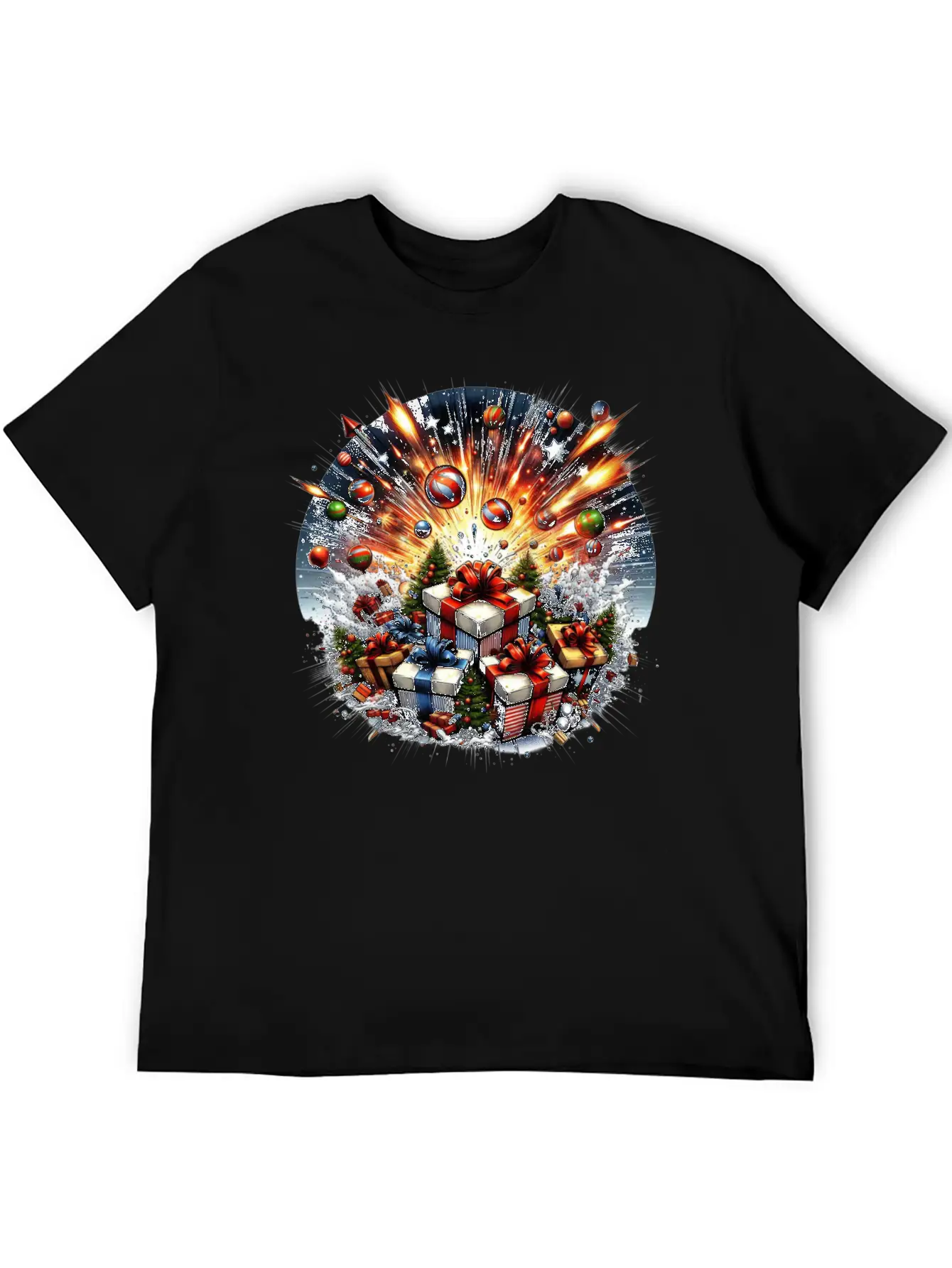 Exploding Presents Fireworks - Christmas Gifts Unisex Casual T-Shirt – Clean Design For Daily Comfort