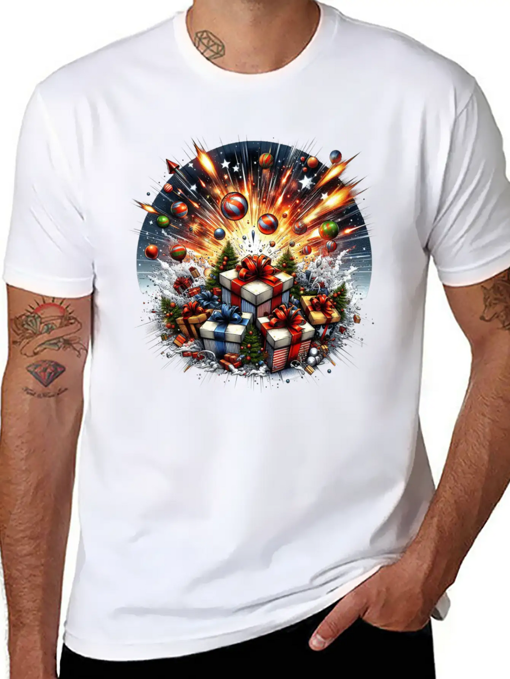 Exploding Presents Fireworks - Christmas Gifts Unisex Casual T-Shirt – Clean Design For Daily Comfort