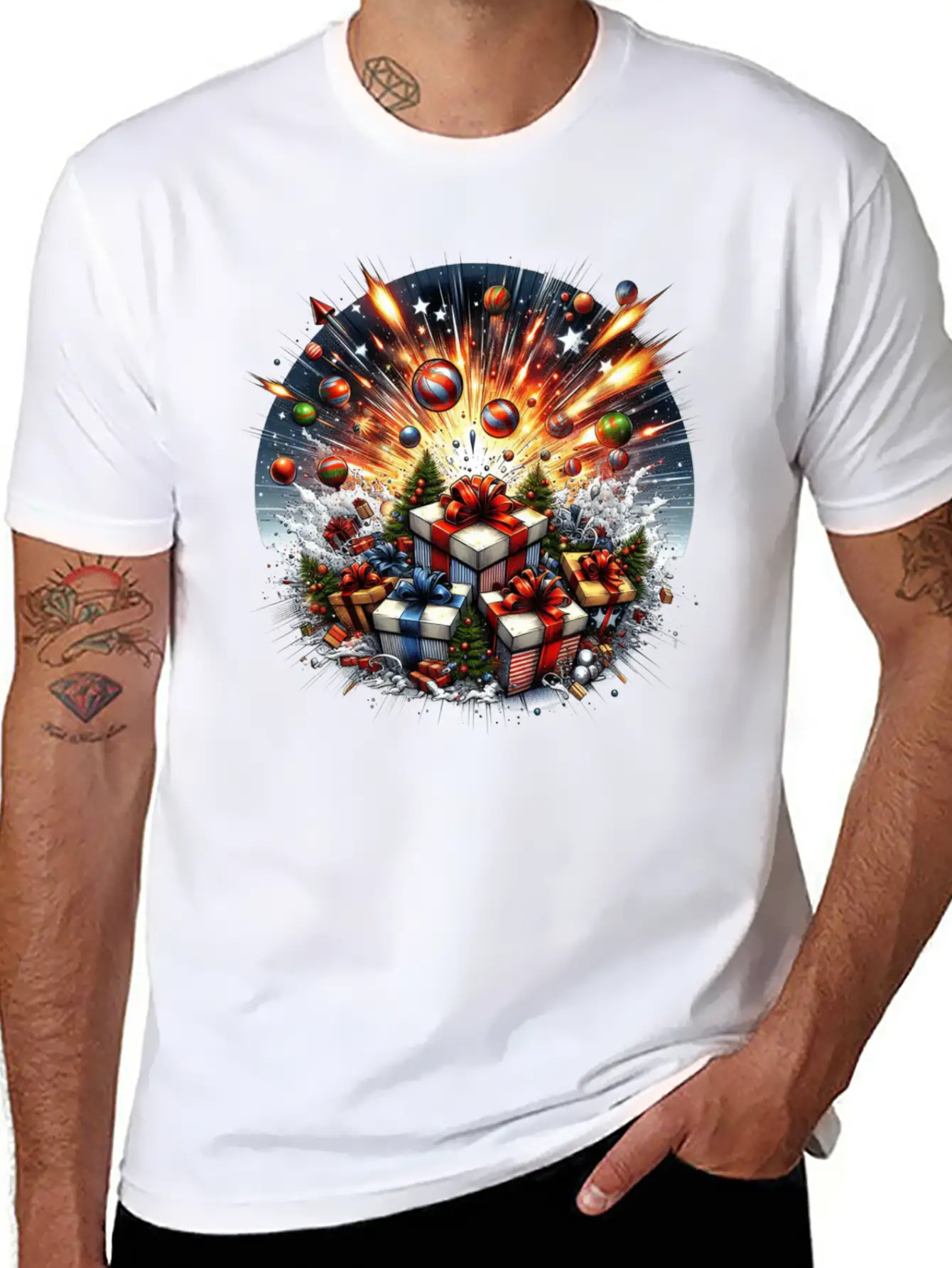 Exploding Presents Fireworks - Christmas Gifts Unisex Casual T-Shirt – Clean Design For Daily Comfort