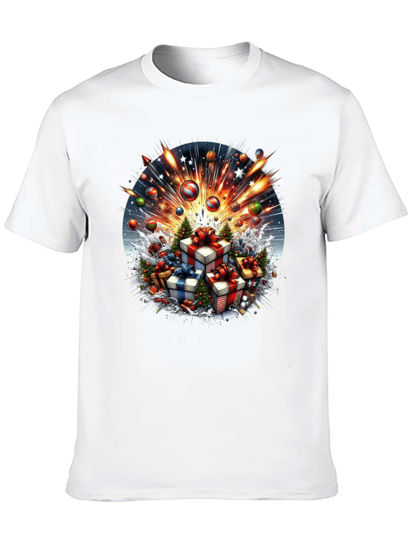 Exploding Presents Fireworks - Christmas Gifts Unisex Casual T-Shirt – Clean Design For Daily Comfort