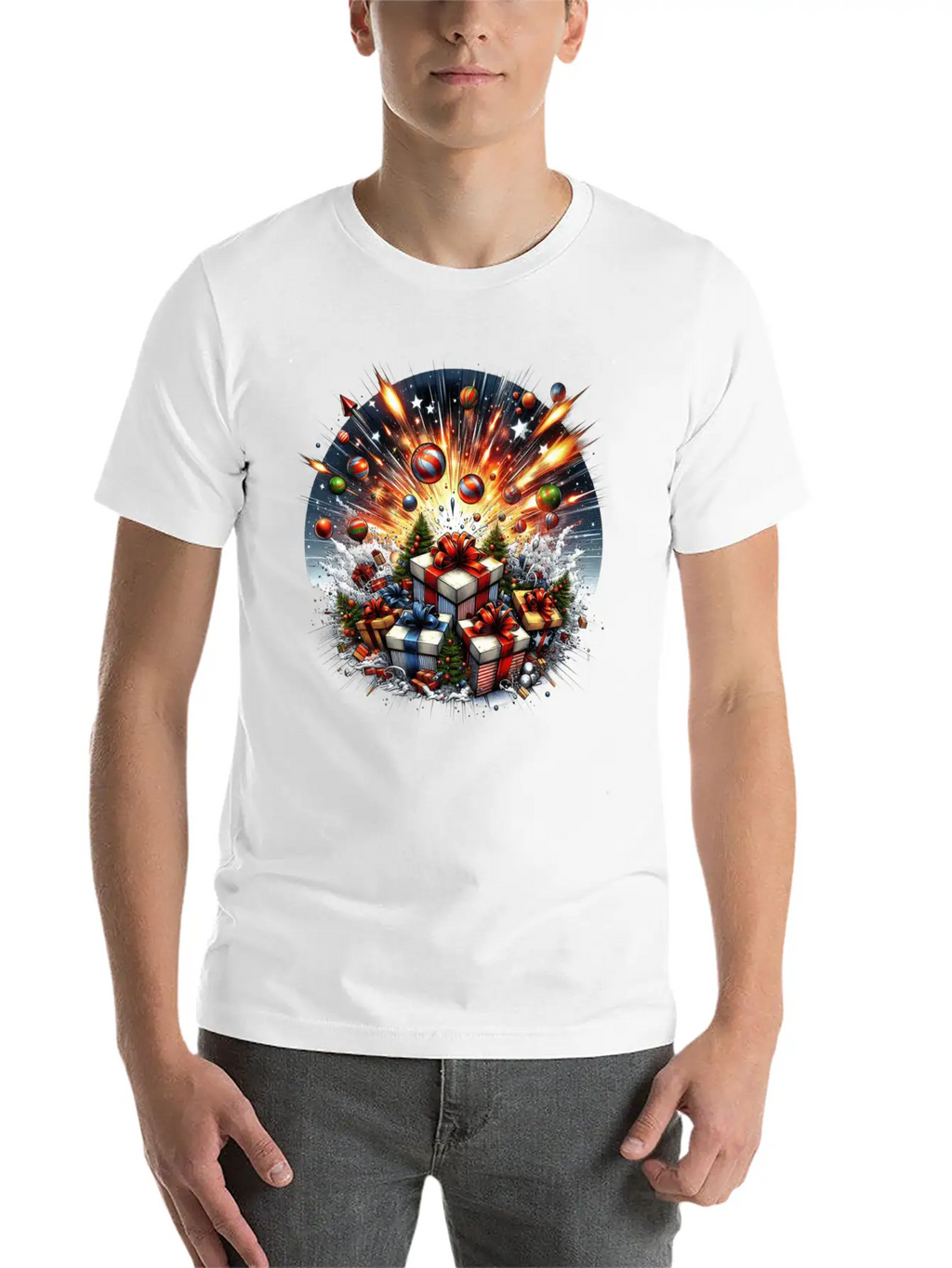 Exploding Presents Fireworks - Christmas Gifts Unisex Casual T-Shirt – Clean Design For Daily Comfort